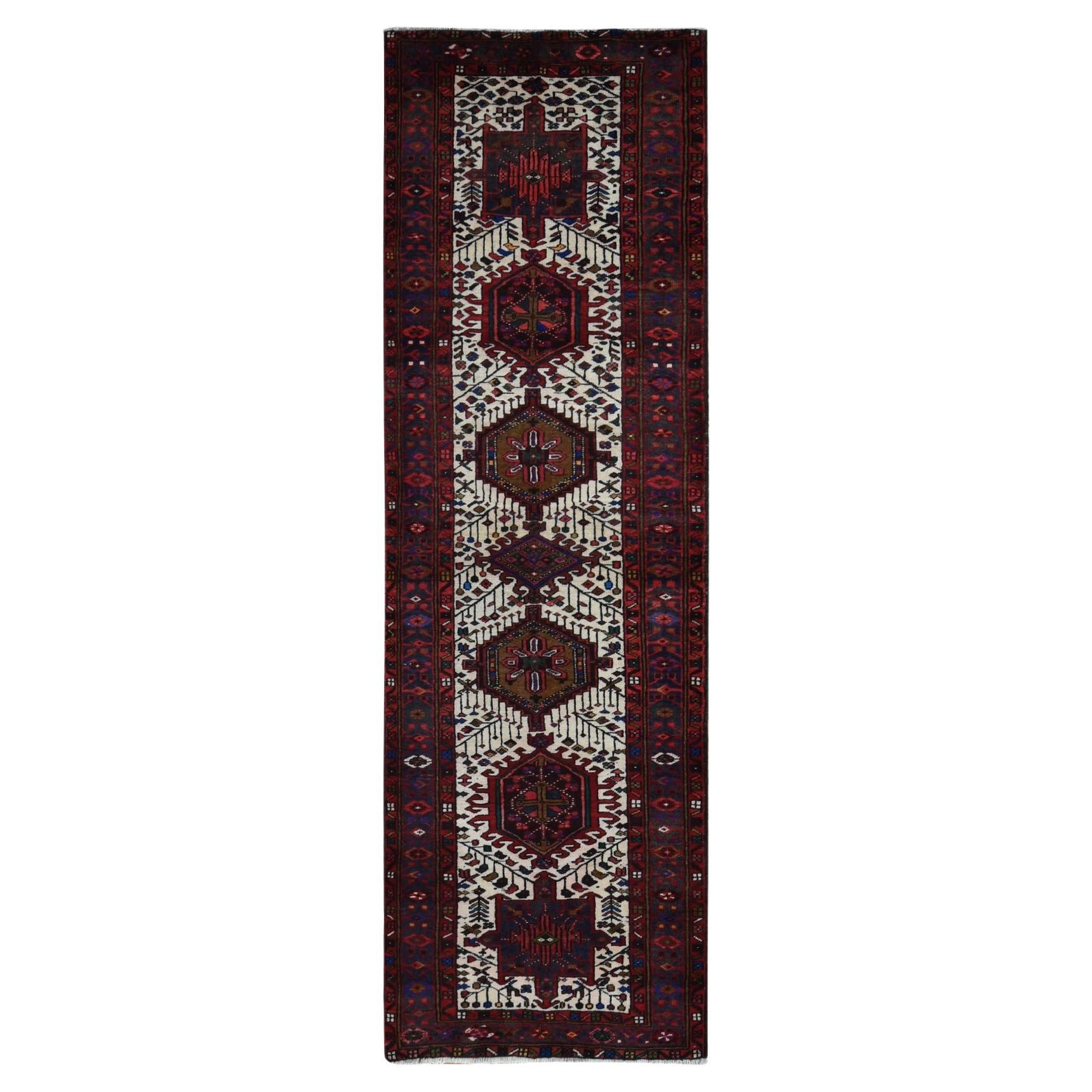 Crimson Red Vintage Persian Karajeh Pure Wool Hand Knotted Runner Oriental Rug