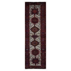 Crimson Red Vintage Persian Karajeh Pure Wool Hand Knotted Runner Oriental Rug