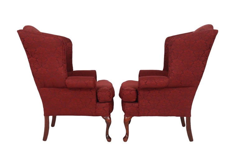 Crimson Red Wingback Chairs a Pair For Sale at 1stDibs