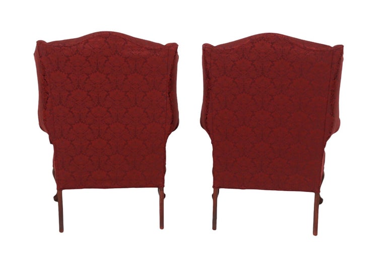 Crimson Red Wingback Chairs a Pair For Sale at 1stDibs