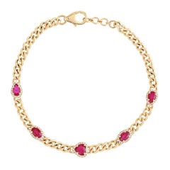 Crimson Royale 14K (or 18k upon request) Yellow Gold Ruby Diamond Chain Bracelet