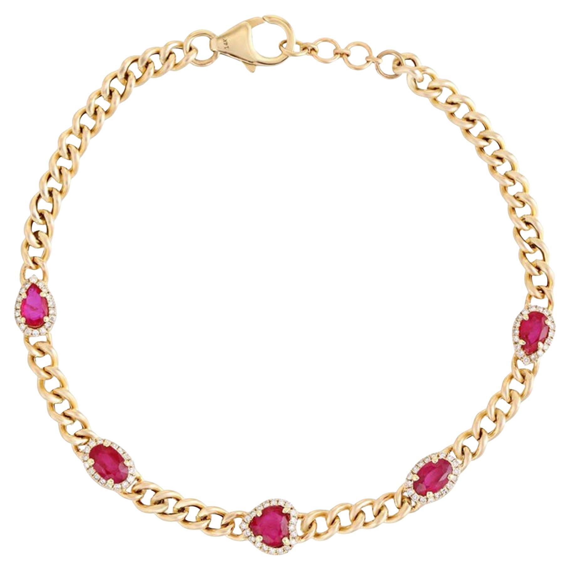 Crimson Royale 14K (or 18k upon request) Yellow Gold Ruby Diamond Chain Bracelet