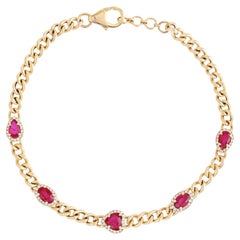 Crimson Royale 14K (or 18k upon request) Yellow Gold Ruby Diamond Chain Bracelet