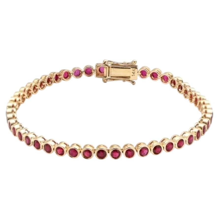 Bracciale tennis in oro giallo con rubino rotondo da 5,56 carati in vendita