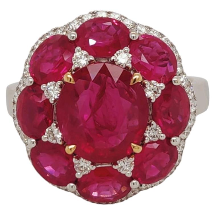 Crimson Sovereign - Burma Ruby Ring with Burmese Rubies & Diamonds in 18K