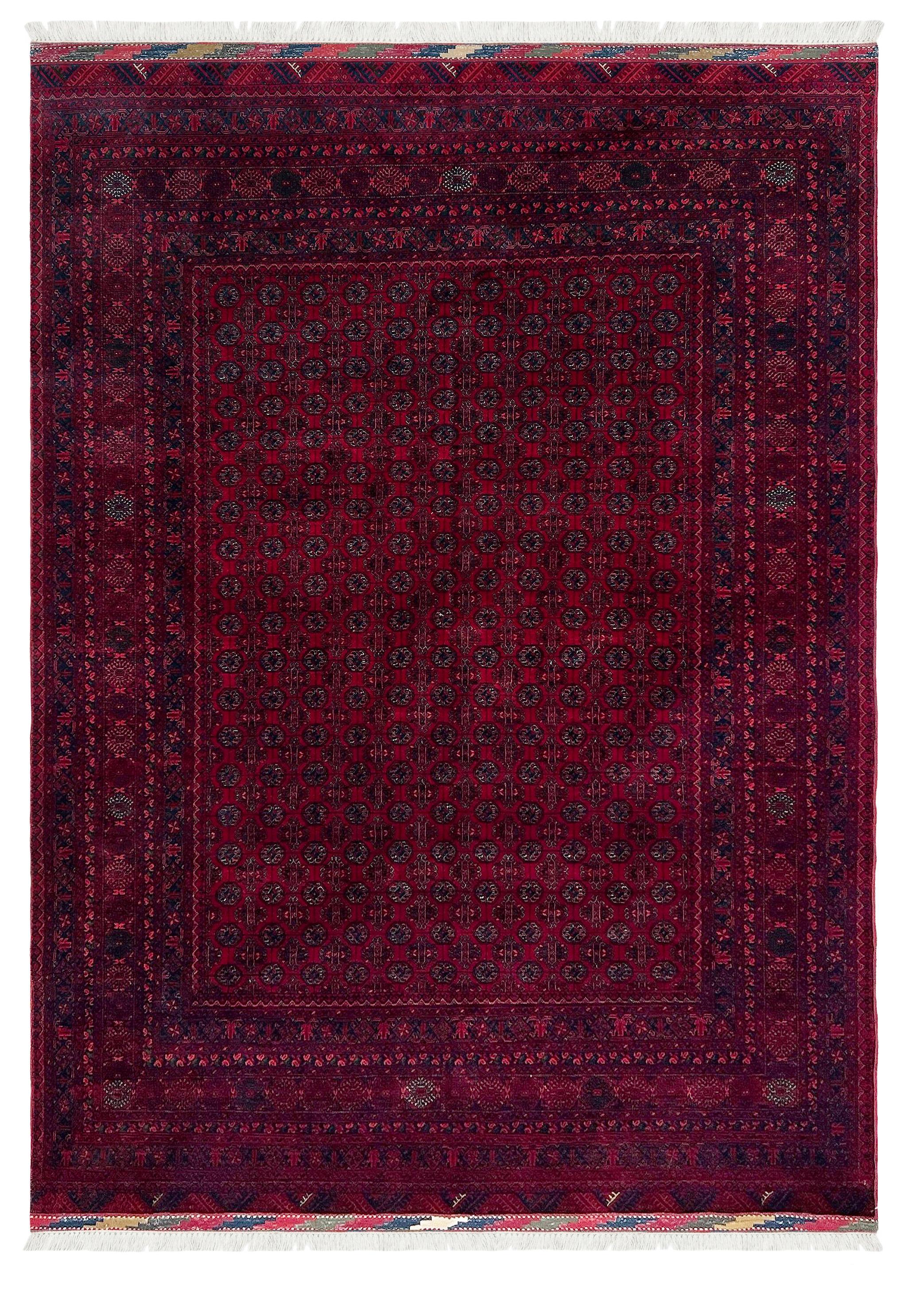 Crimson Turkmen Khoja Roshnai Rug • Tribal Handmade Merino Wool Area Rug (7×10)
