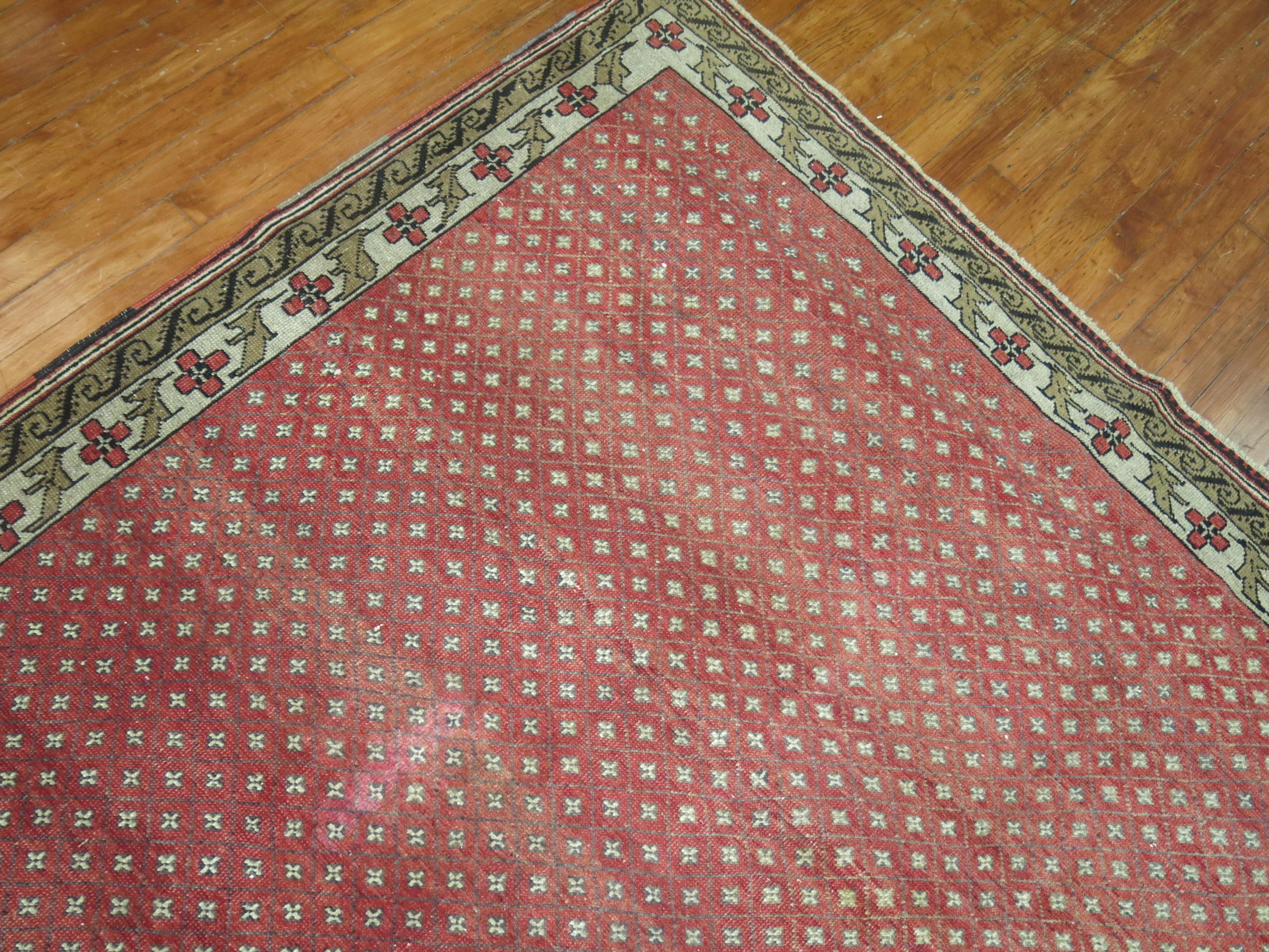 Mid-Century Modern Crimson Vintage Turkish Anatolian Rug For Sale