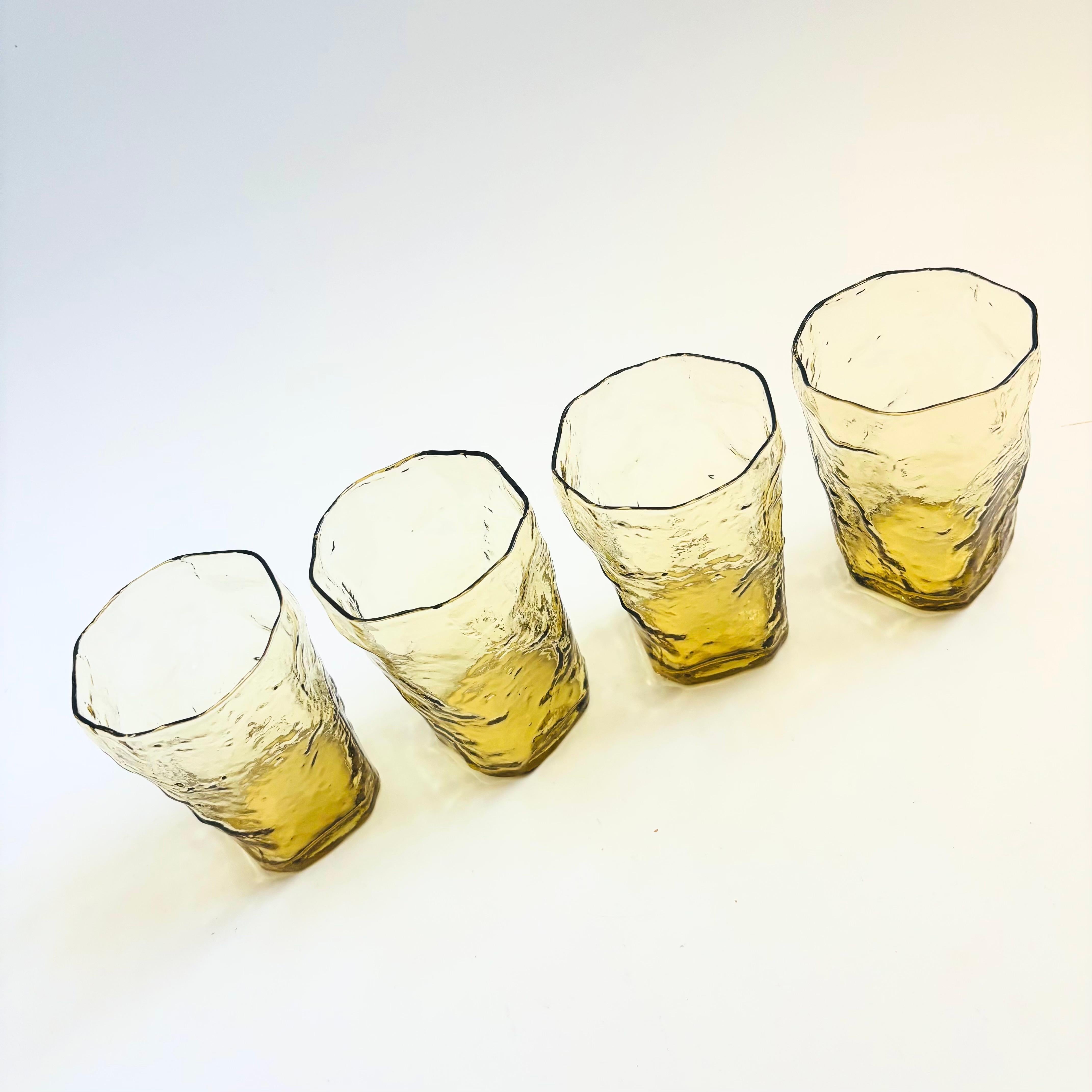 Mid-Century Modern Crinkle Glass Tumblers in Topaz by Morgantown - Set of 4 en vente