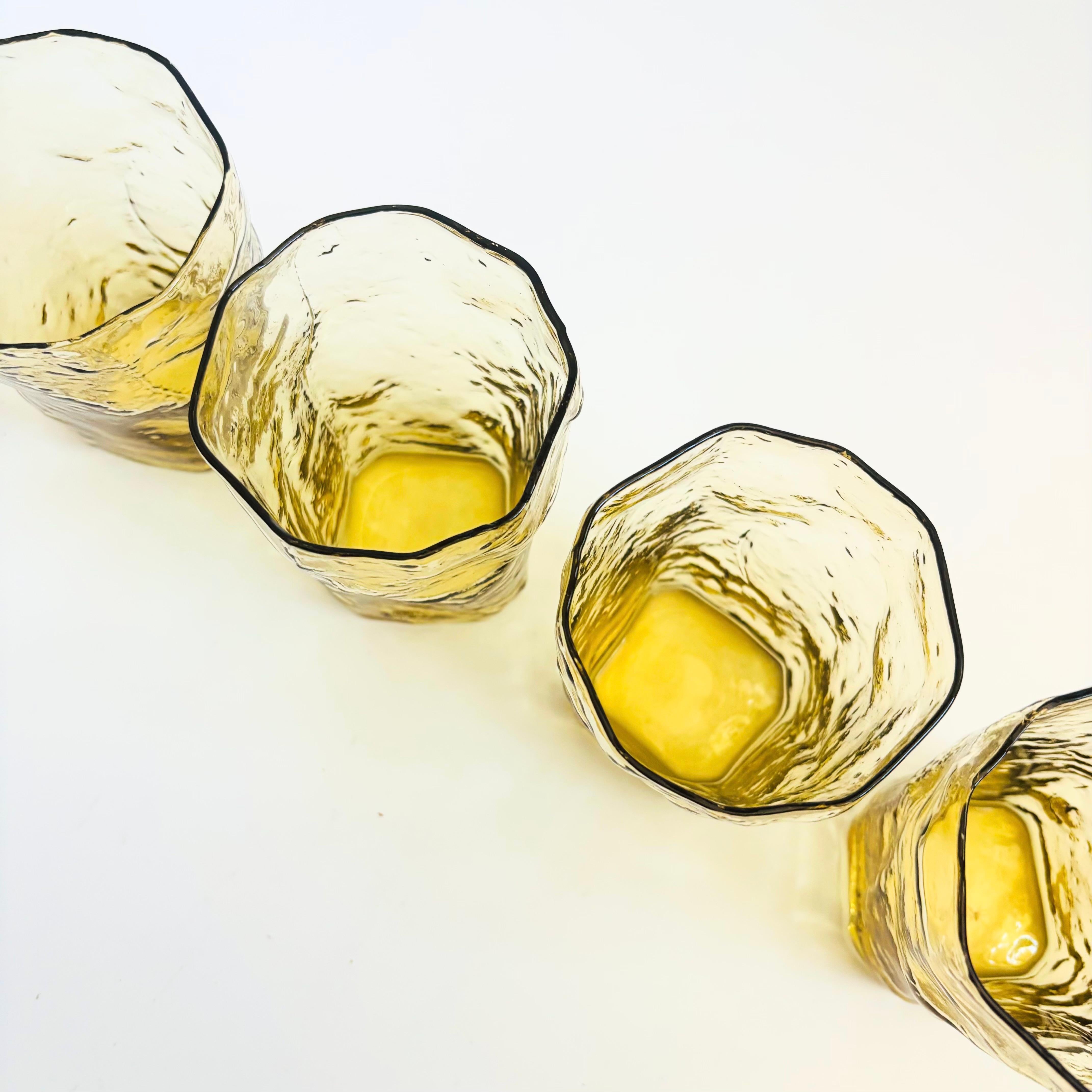 Américain Crinkle Glass Tumblers in Topaz by Morgantown - Set of 4 en vente