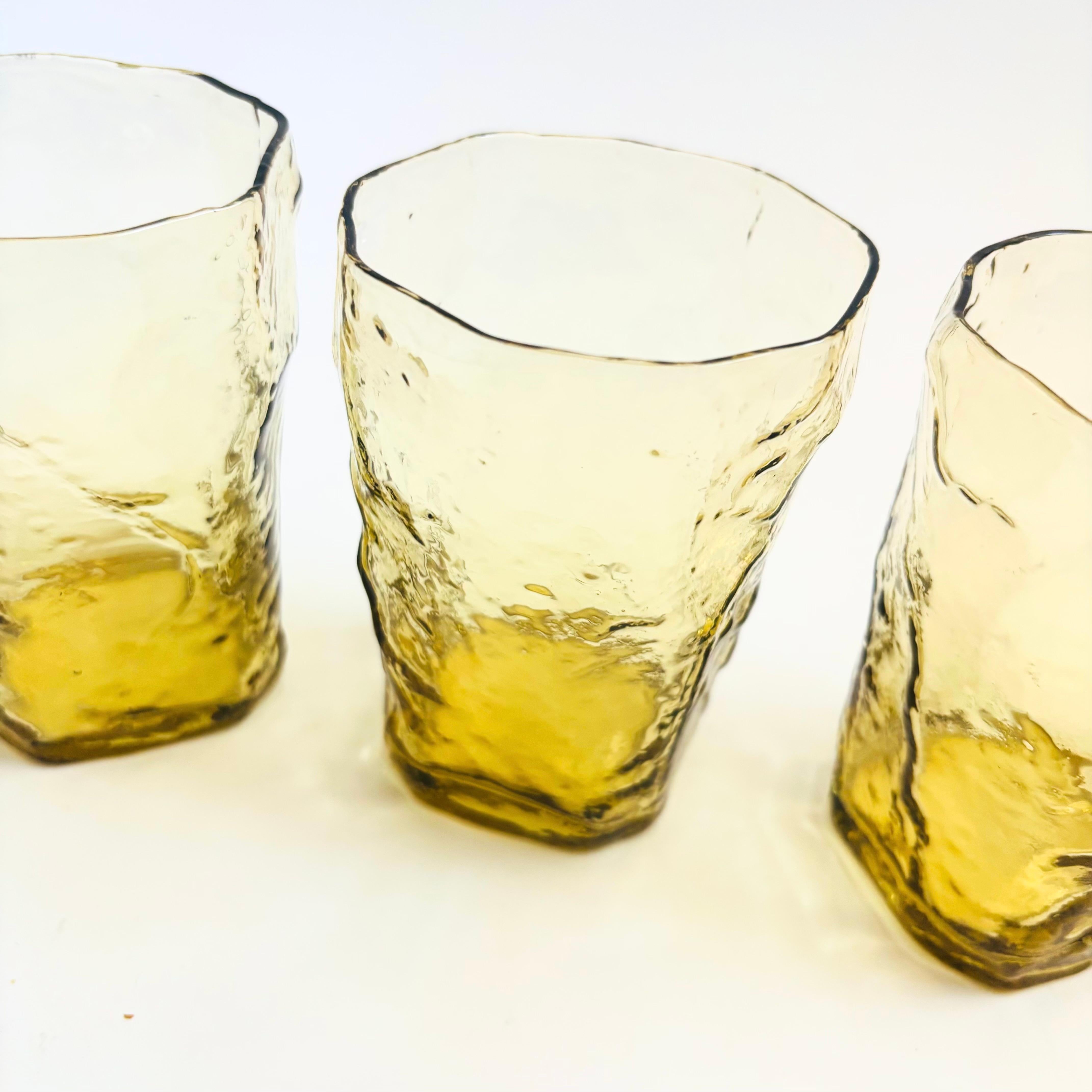 20ième siècle Crinkle Glass Tumblers in Topaz by Morgantown - Set of 4 en vente