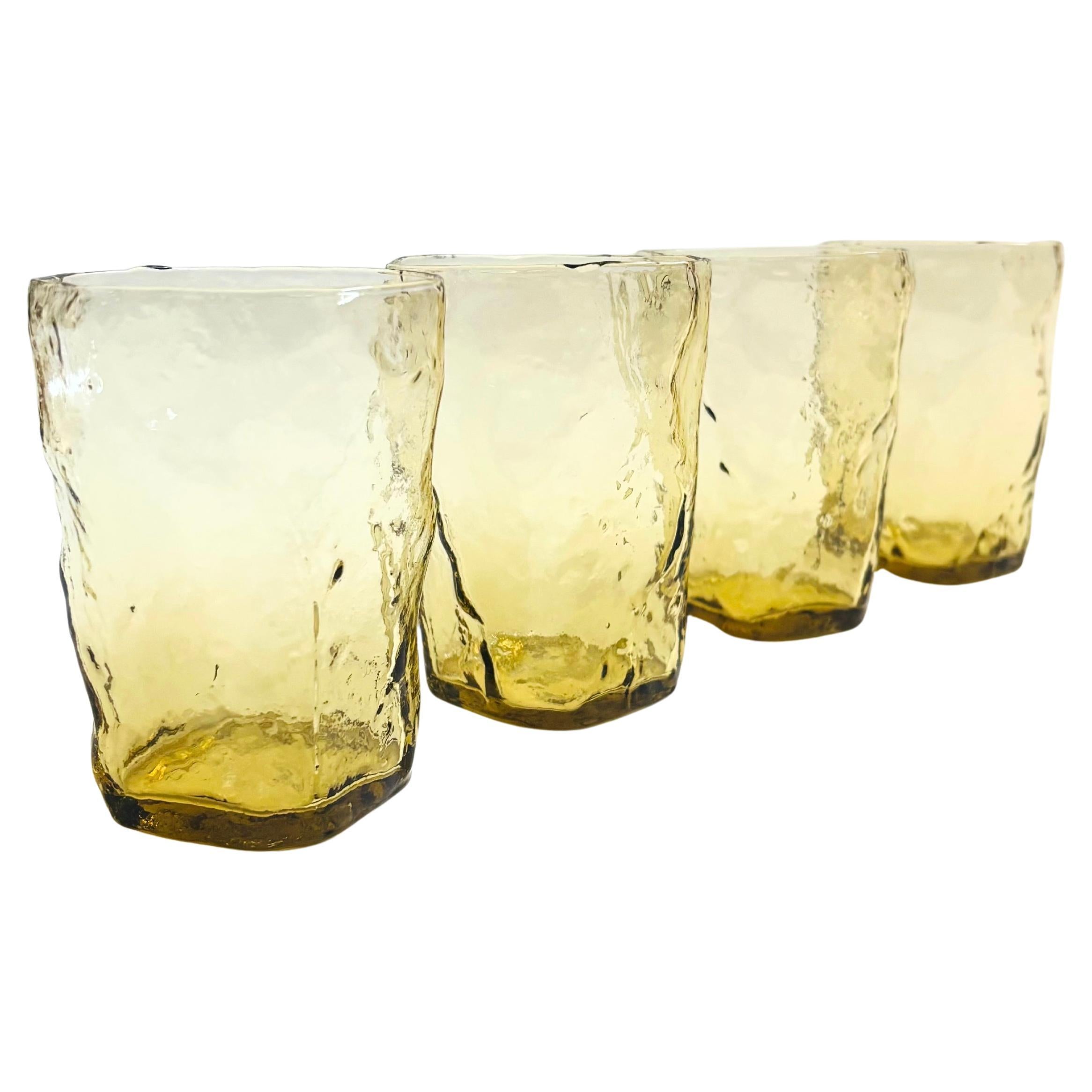Crinkle Glass Tumblers in Topaz by Morgantown - Set of 4 en vente
