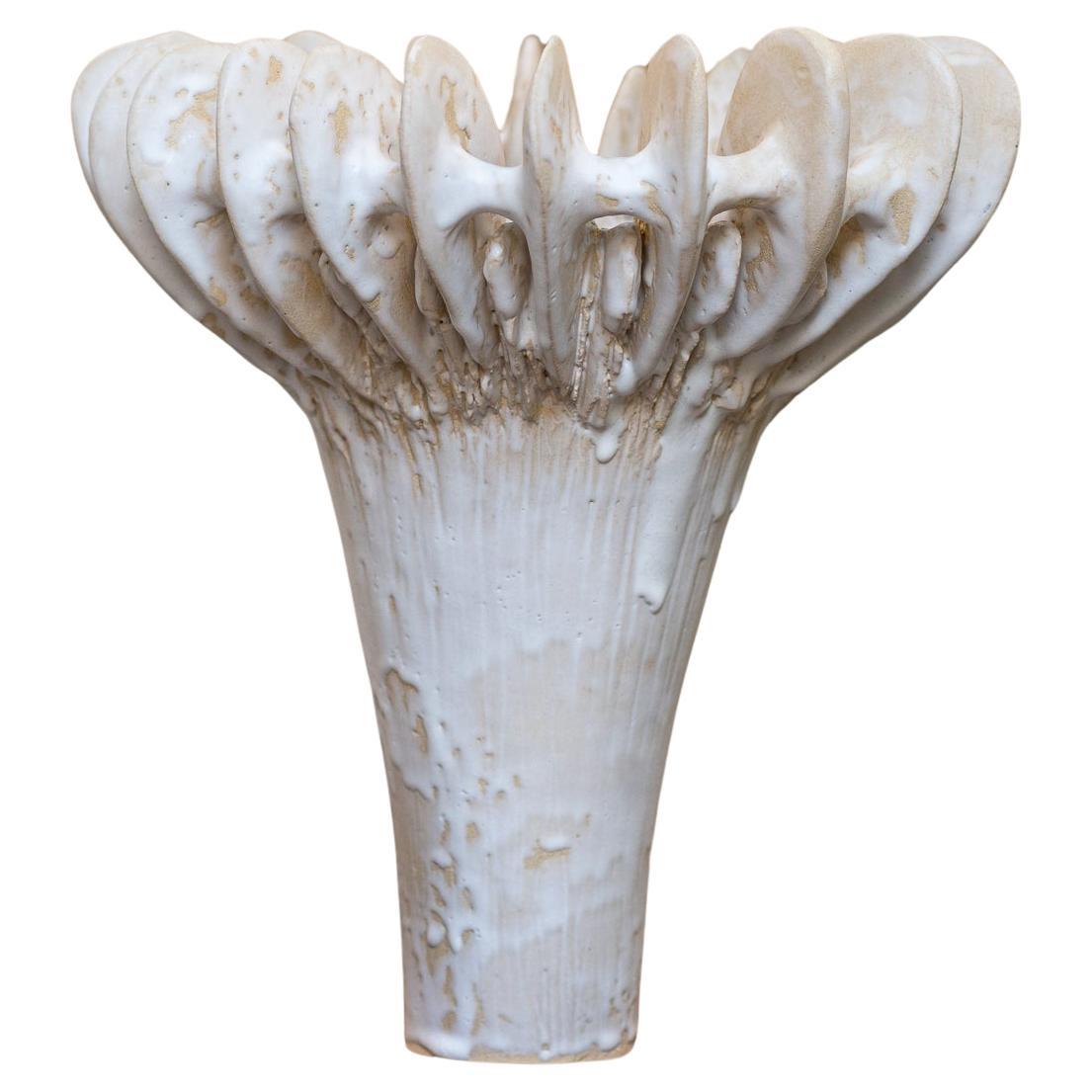 Crinoid Vase in Stoneware with Matte White Glazing by Kallia Panopoulou