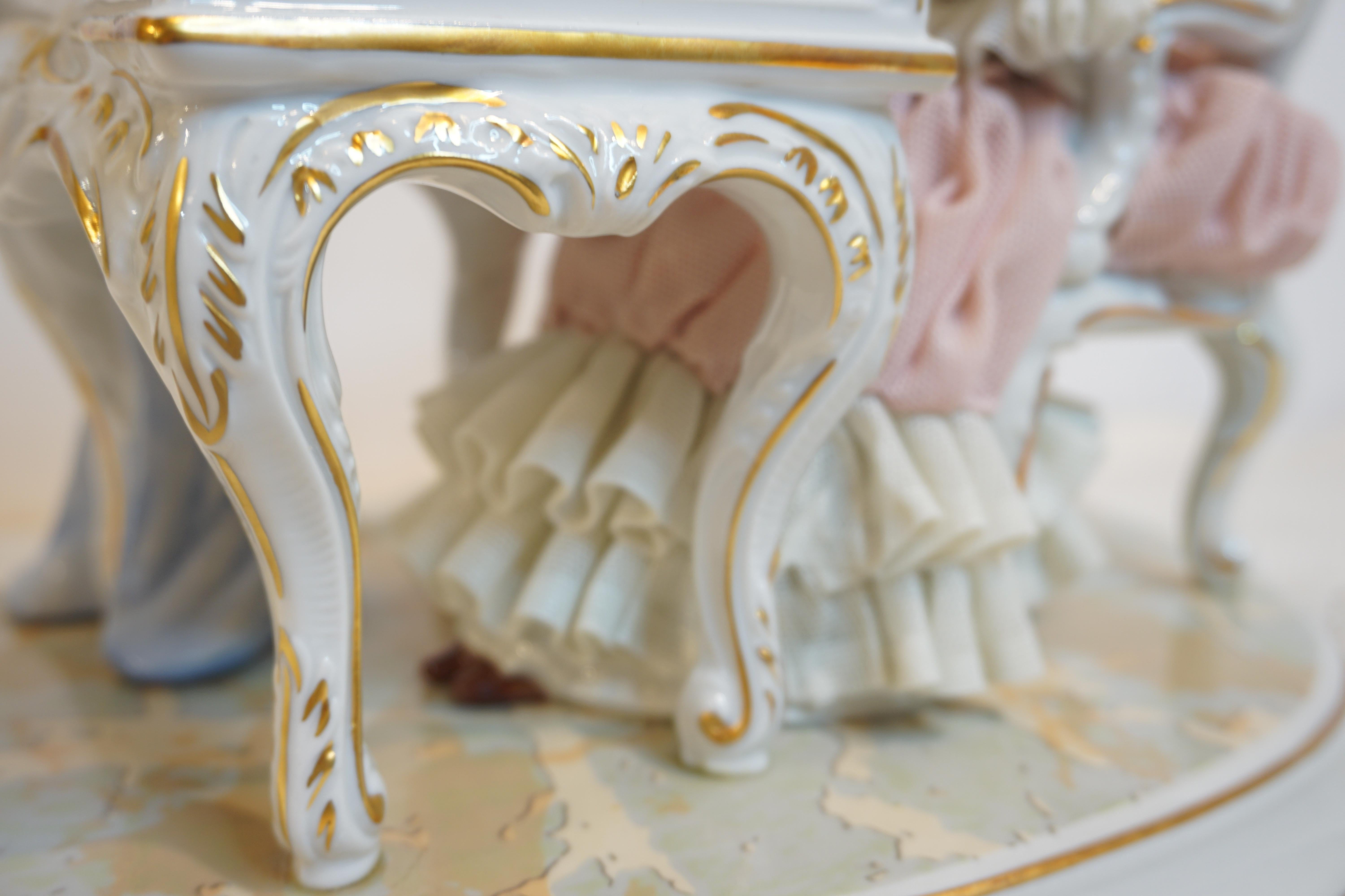 Crinoline Lace Helena Wolfson Dresden Figurine Playing Piano by Candlelight For Sale 3
