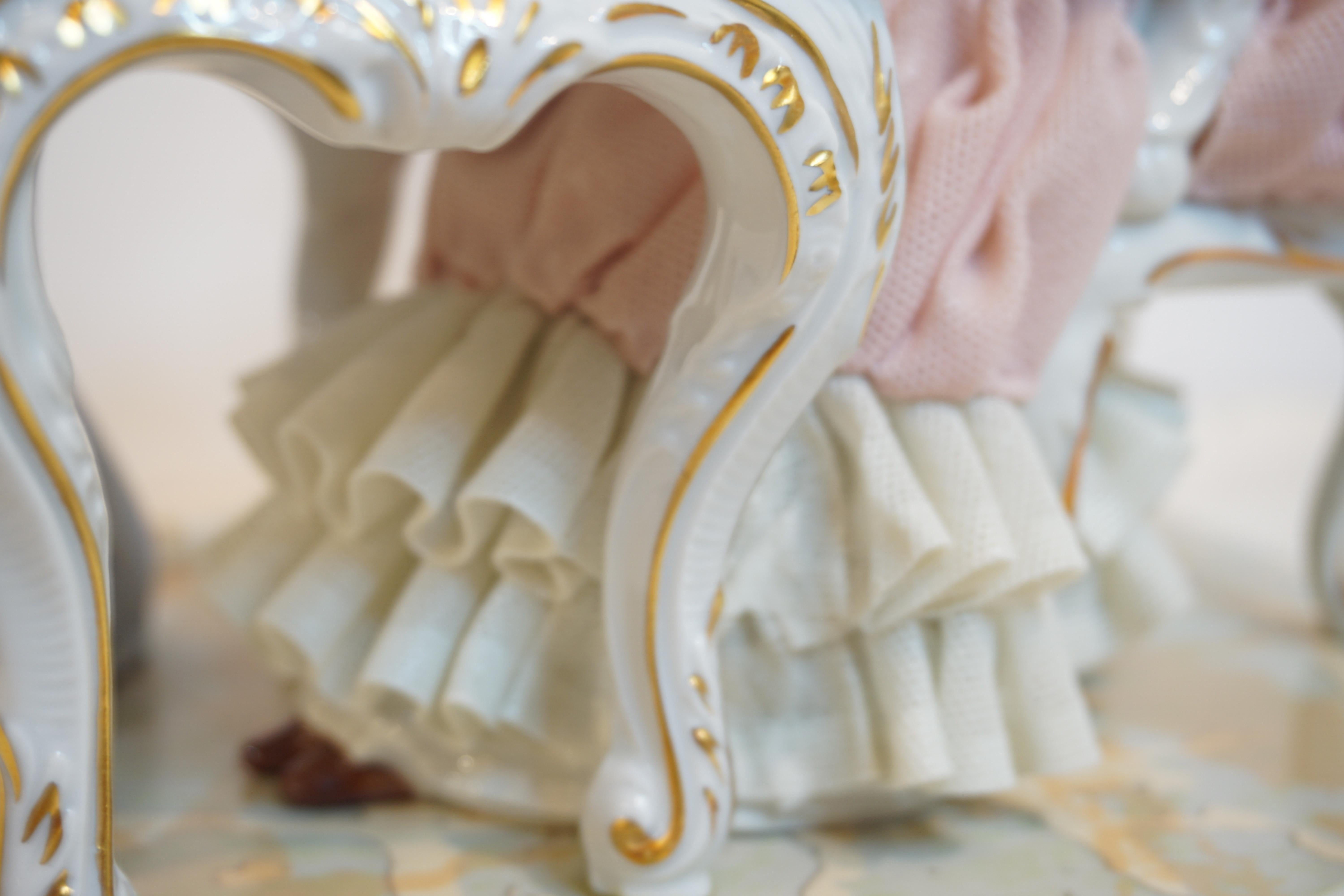 Crinoline Lace Helena Wolfson Dresden Figurine Playing Piano by Candlelight For Sale 4