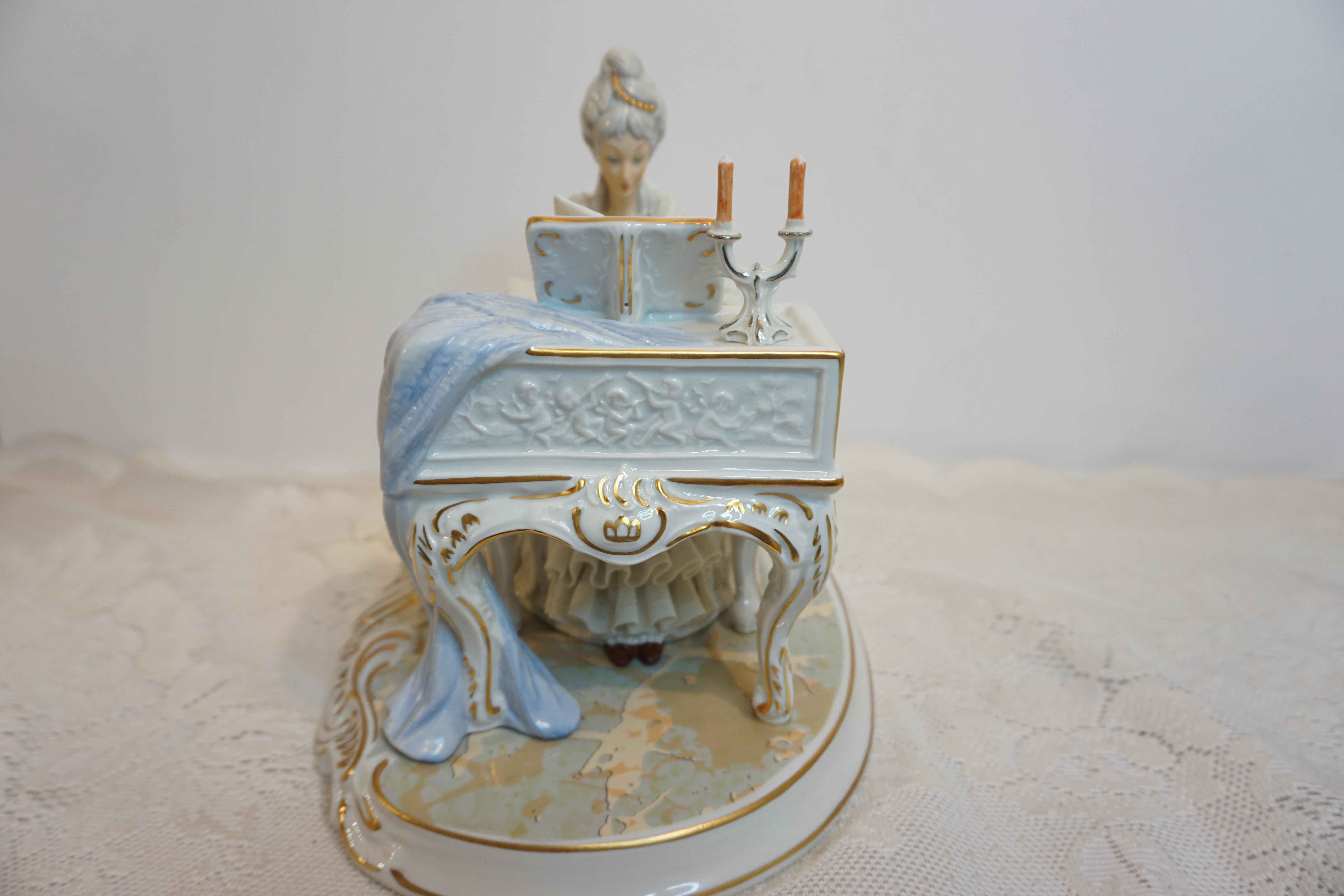 Crinoline Lace Helena Wolfson Dresden Figurine Playing Piano by Candlelight For Sale 12