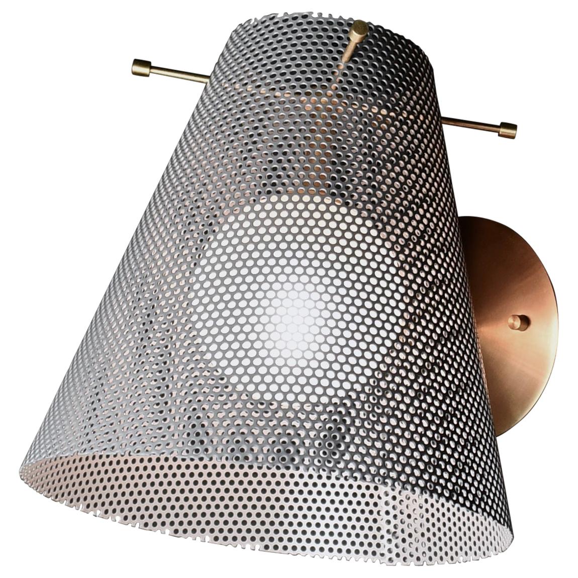 Voile Wall Sconce in Brass and Gray Enamel Mesh by Blueprint Lighting