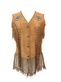 Cripple Creek Tan Leather Fringe Vest With Silver Hardware
