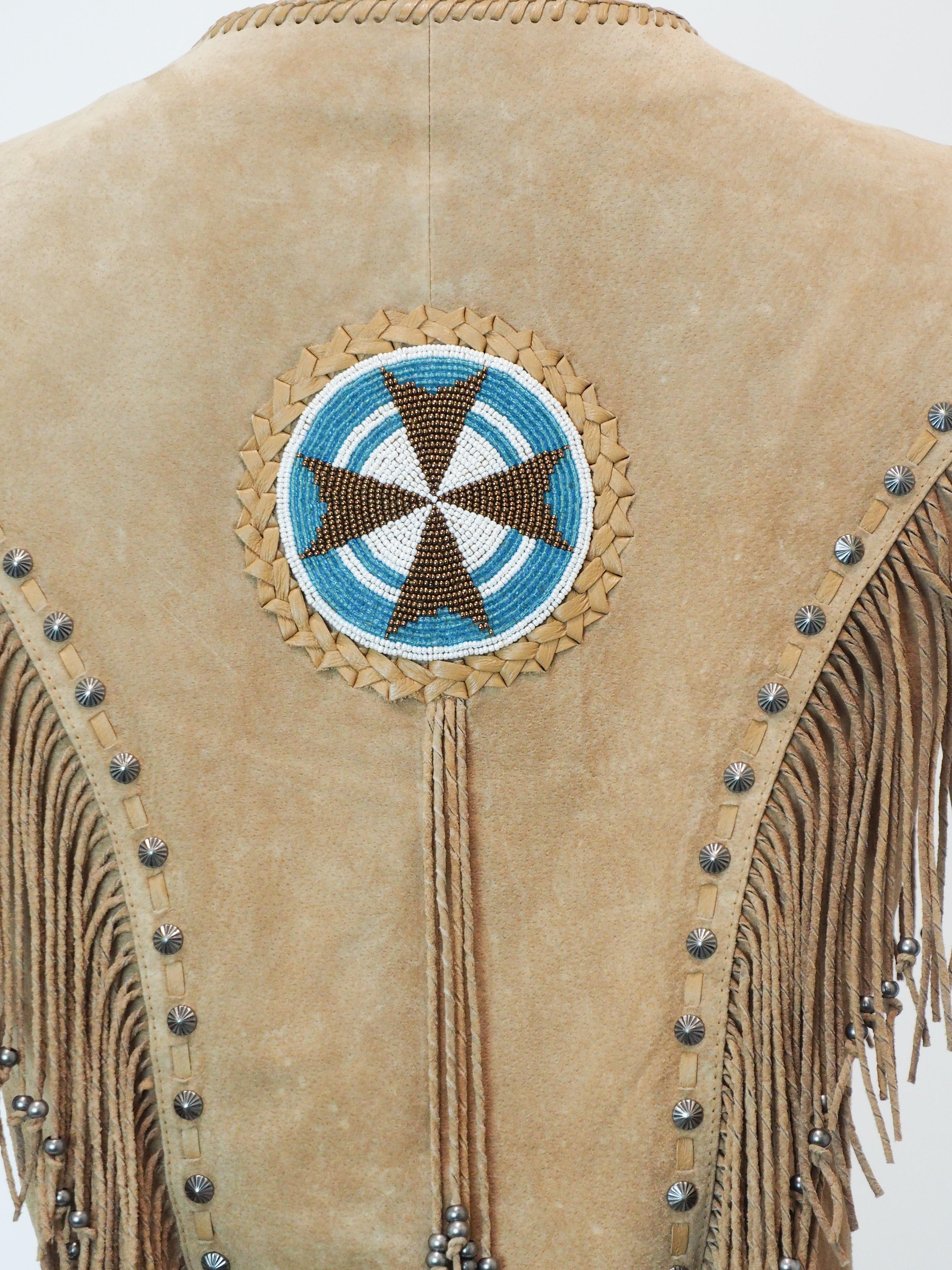 Gilet con frange in pelle di Cripple Creek Tan con hardware d'argento in vendita 1
