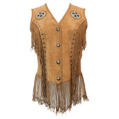 Gilet con frange in pelle di Cripple Creek Tan con hardware d
argento