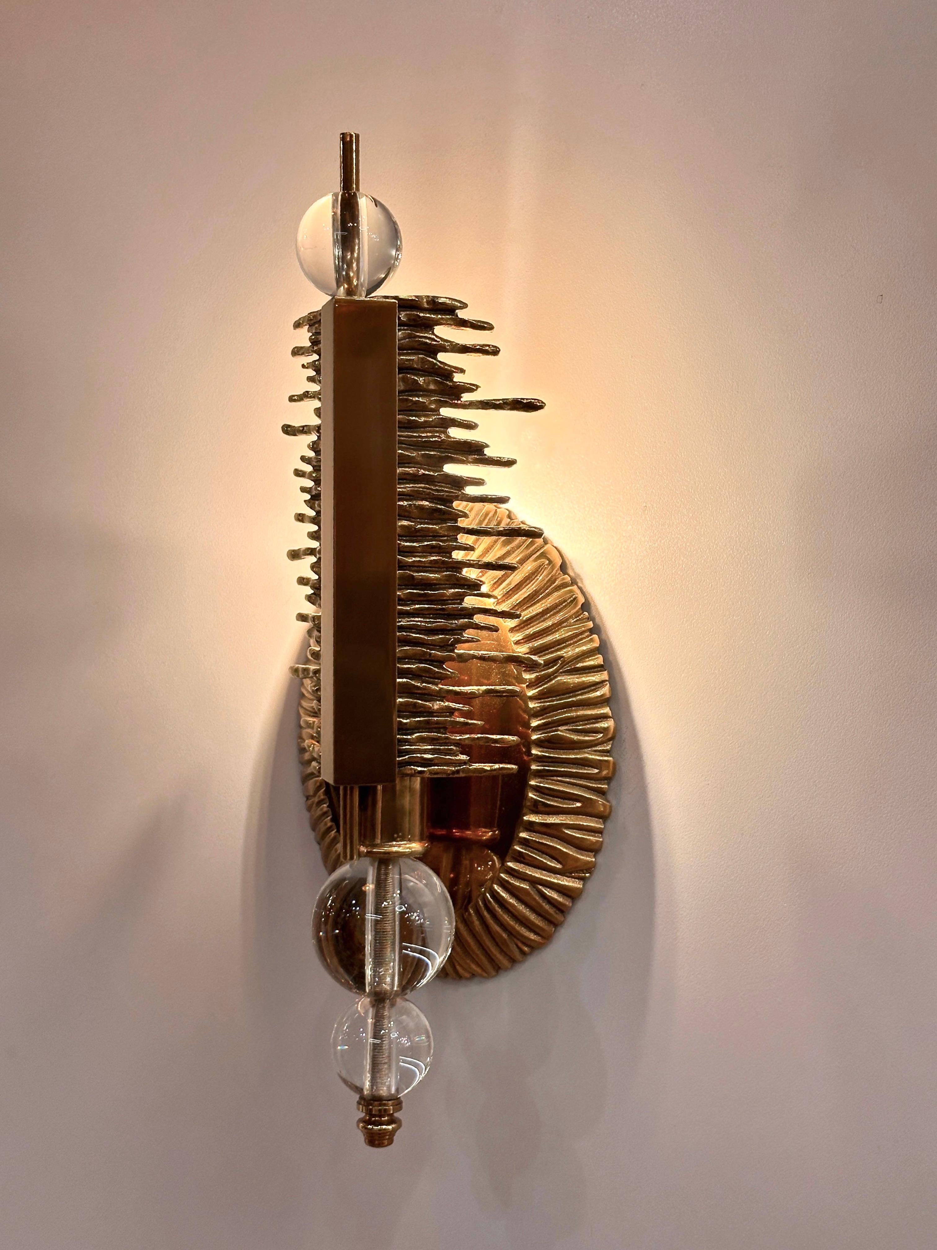 Turkish Cripta Brass Casting Wall Sconce, Sculptural Sconce, Art Lighting For Sale