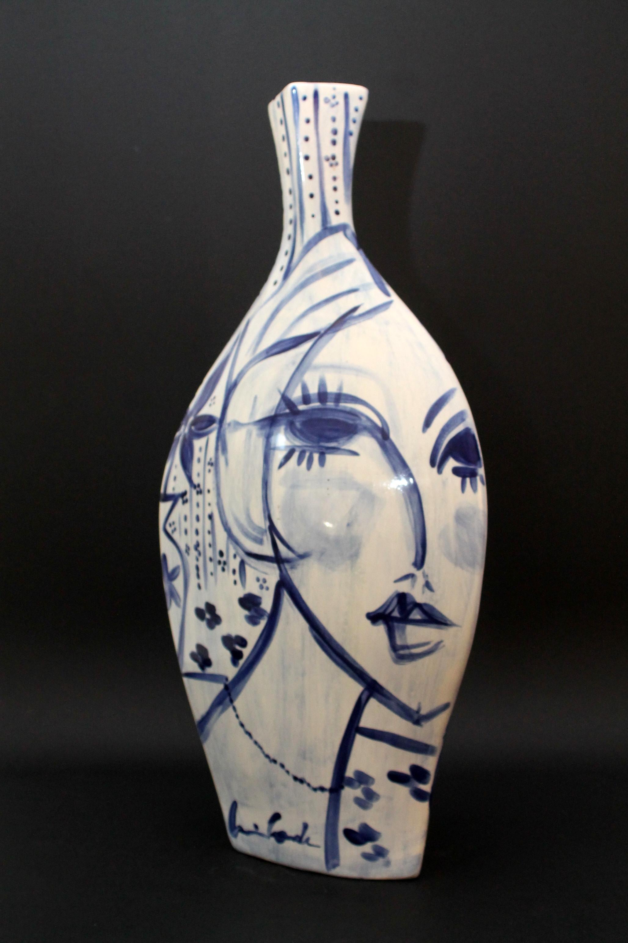 Cris Conde )) Amorphous (hand crafted/painted) signed ceramic vase (55x23x21cm) For Sale 6