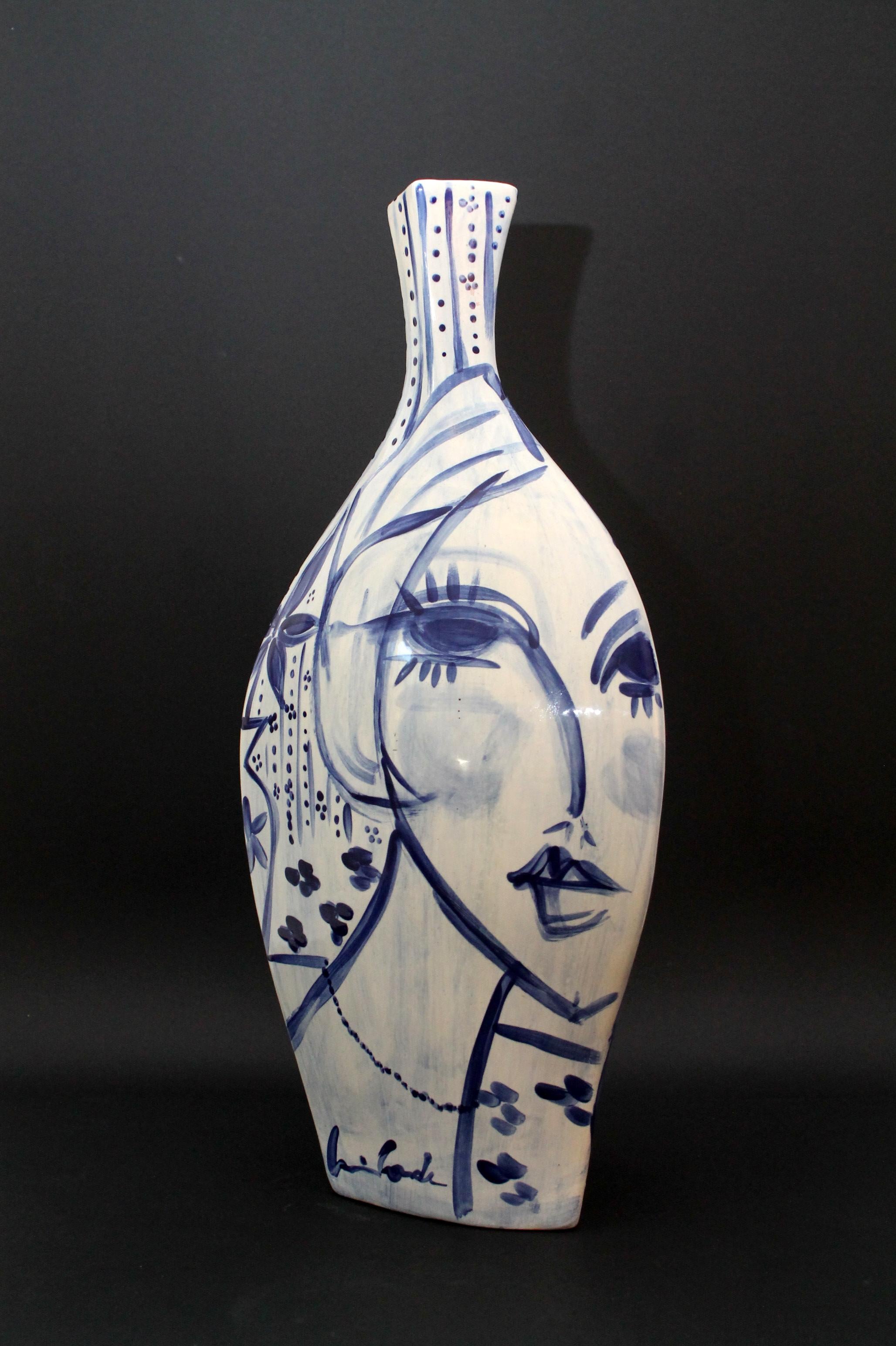 Hand-Crafted Cris Conde )) Amorphous (hand crafted/painted) signed ceramic vase (55x23x21cm) For Sale
