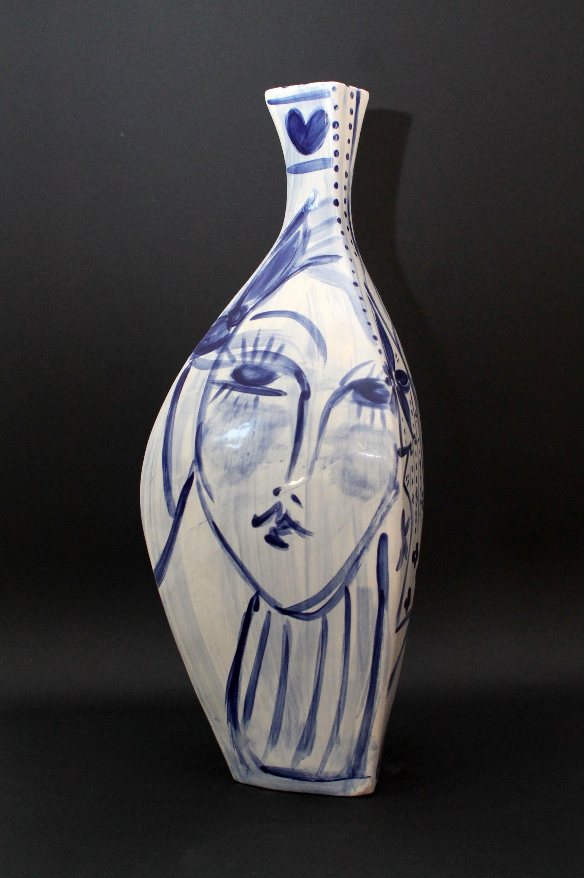 Ceramic Cris Conde )) Amorphous (hand crafted/painted) signed ceramic vase (55x23x21cm) For Sale