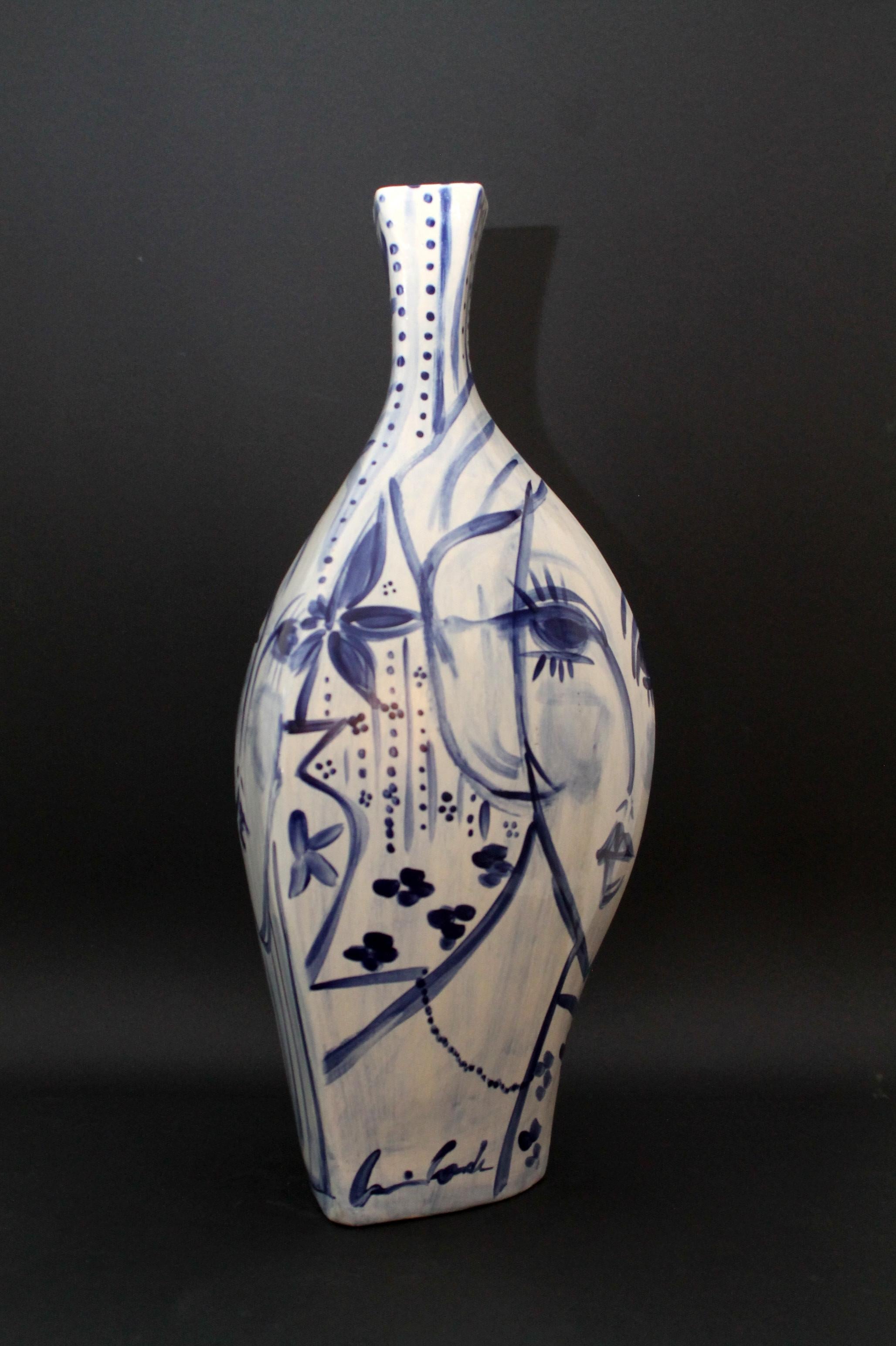 Cris Conde )) Amorphous (hand crafted/painted) signed ceramic vase (55x23x21cm) For Sale 1