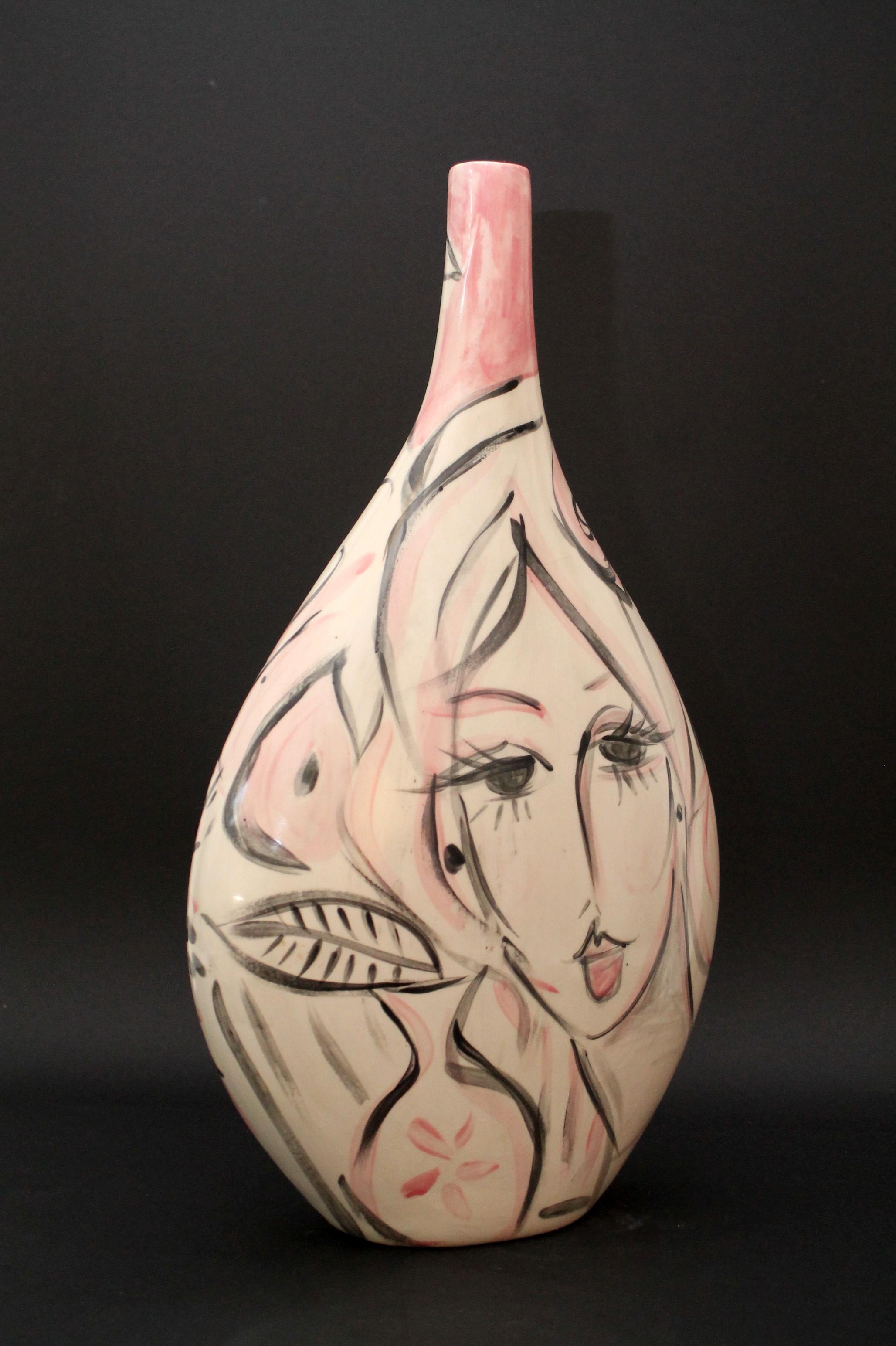 Hand-Crafted Cris CONDE  One off Majolica ceramic vase (45x27x21cm) Dated and signed For Sale