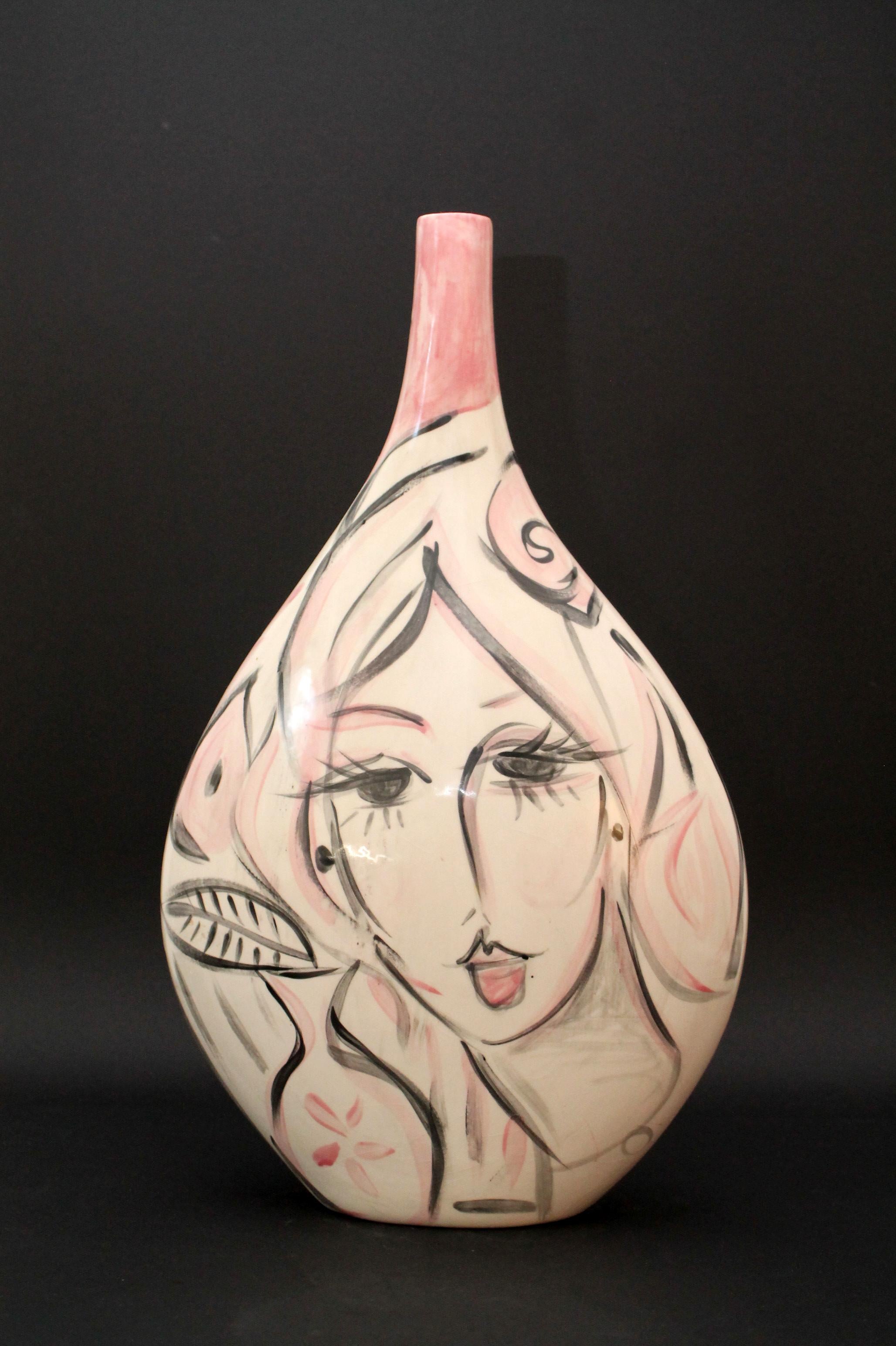 Cris Conde  Vase unique en céramique de majolique (45x27x21cm) daté et signé Excellent état - En vente à Firenze, FI