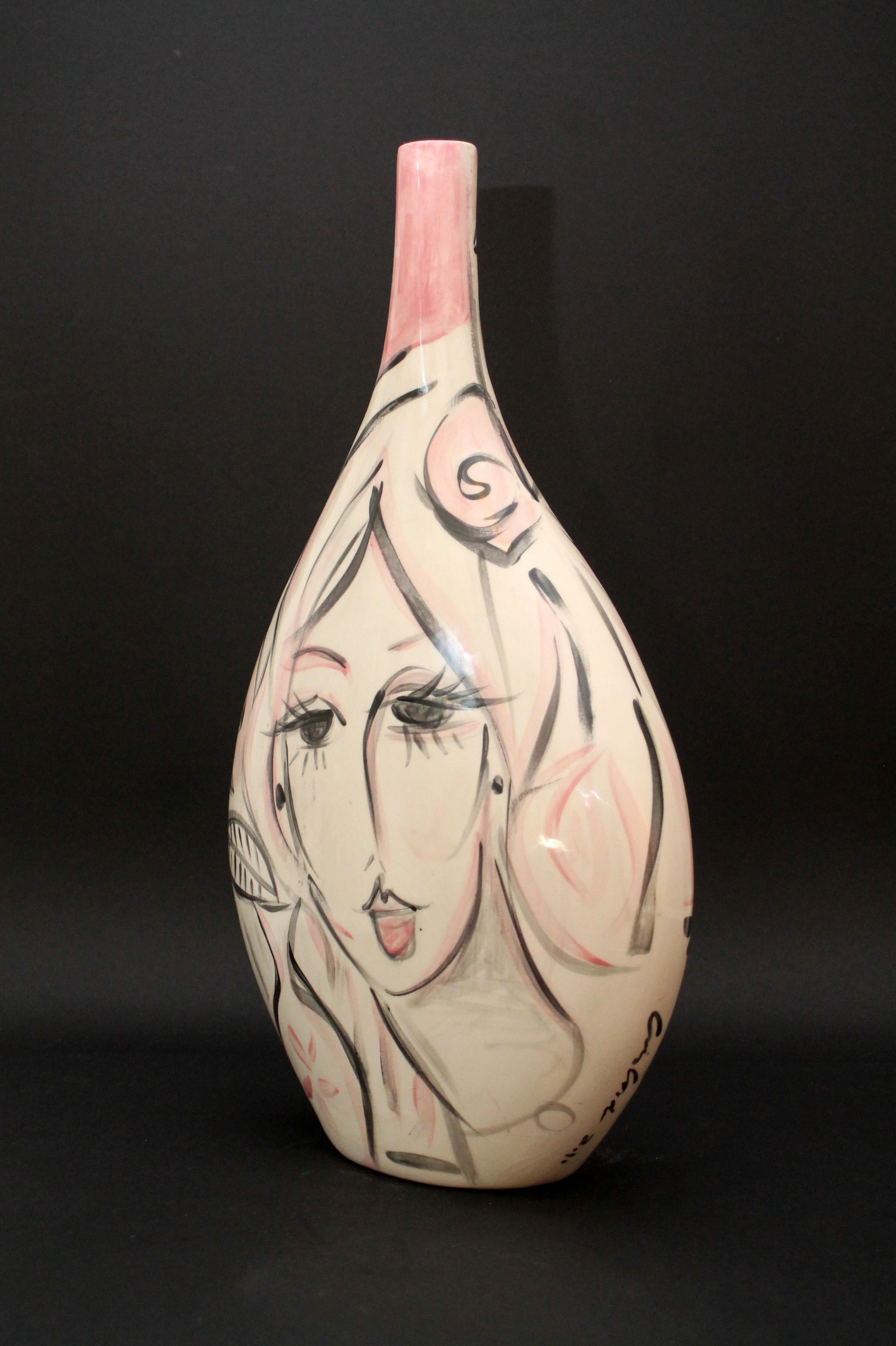 Contemporary Cris CONDE  One off Majolica ceramic vase (45x27x21cm) Dated and signed For Sale