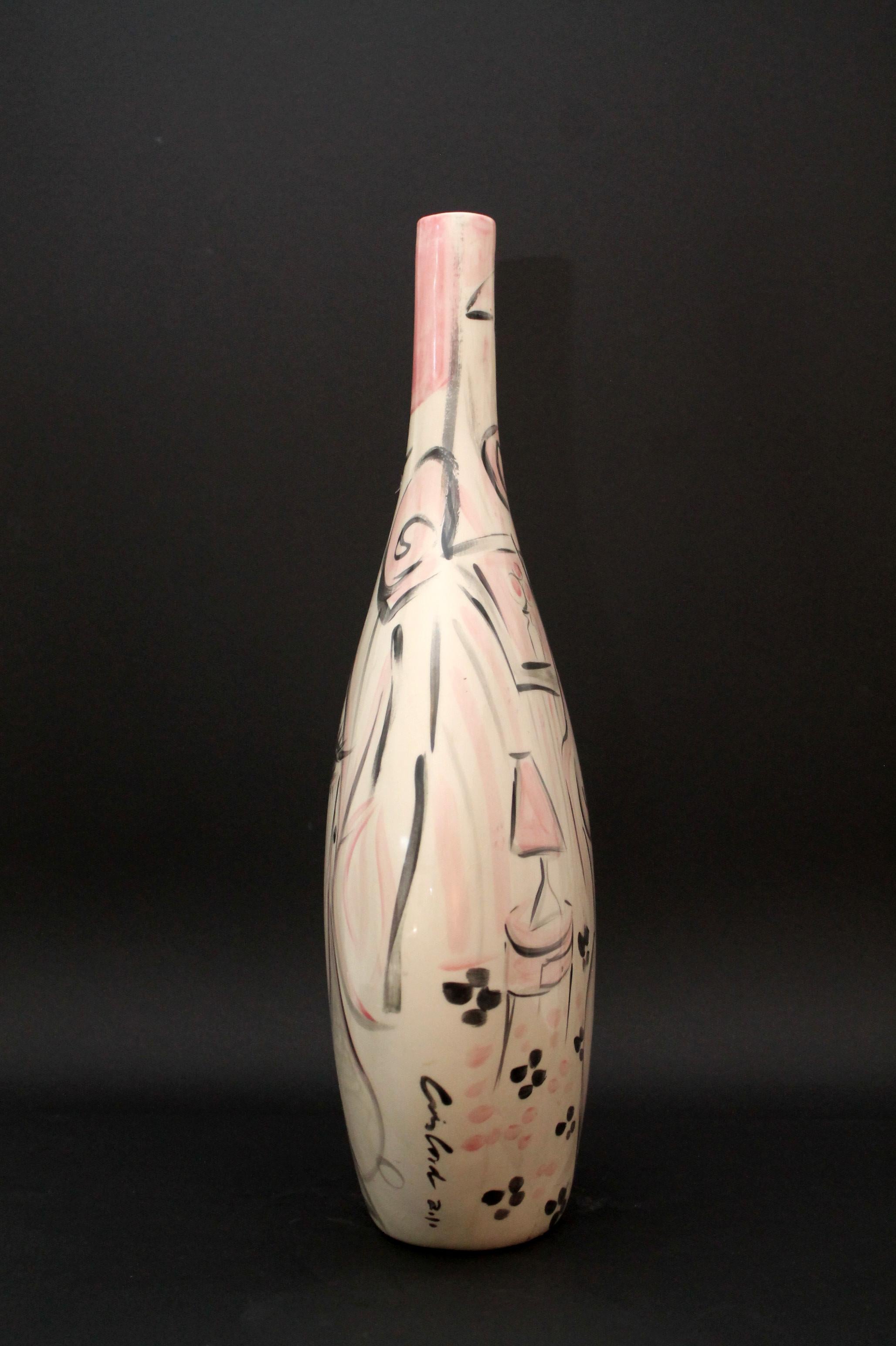 Ceramic Cris CONDE  One off Majolica ceramic vase (45x27x21cm) Dated and signed For Sale