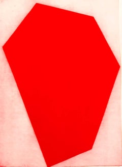 "Metropolis III", abstract modernist geometric aquatint print, cadmium red.