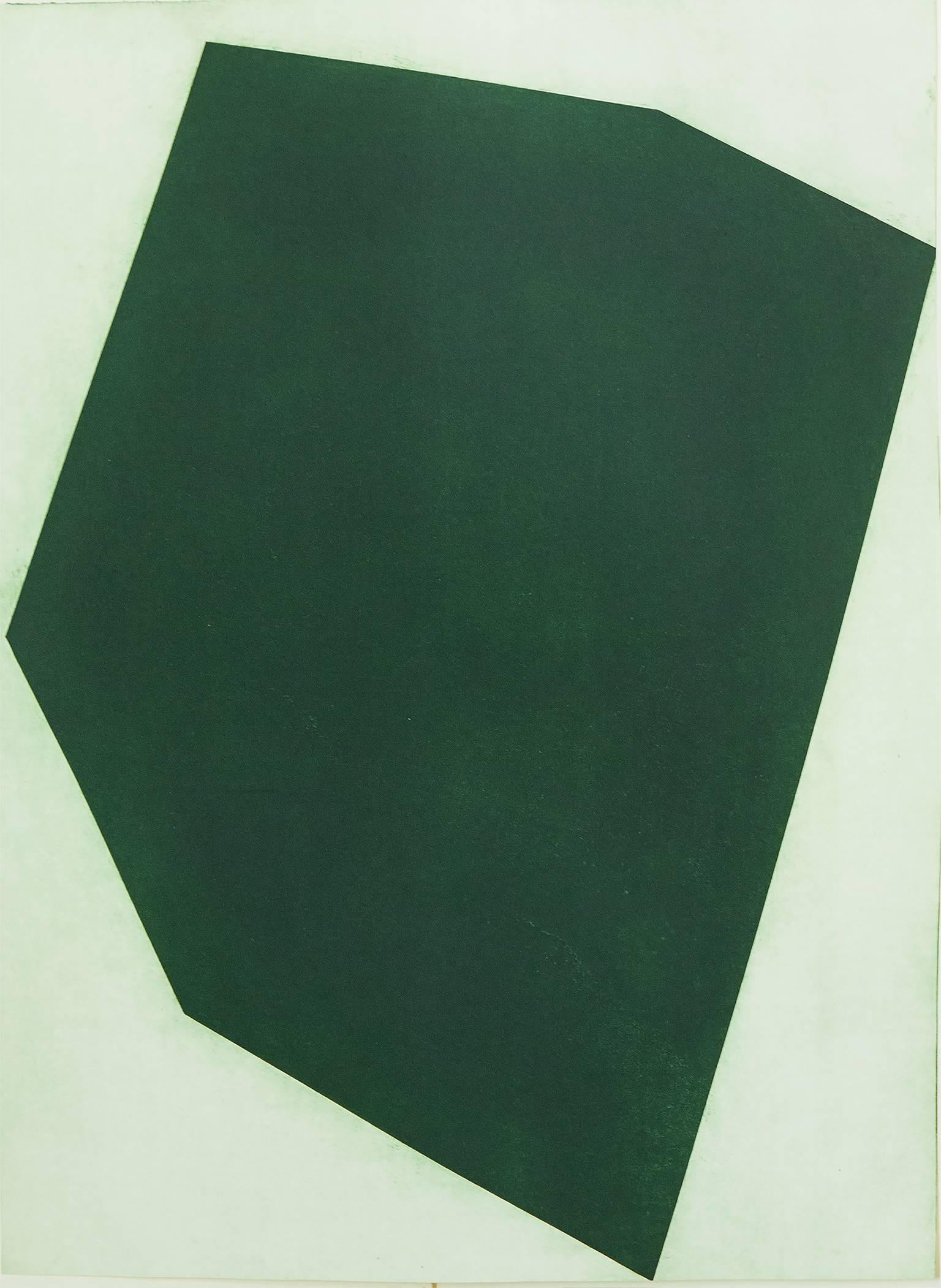 Cris Gianakos Abstract Print - "Metropolis Two", abstract modernist, etching, aquatint print, deep green.