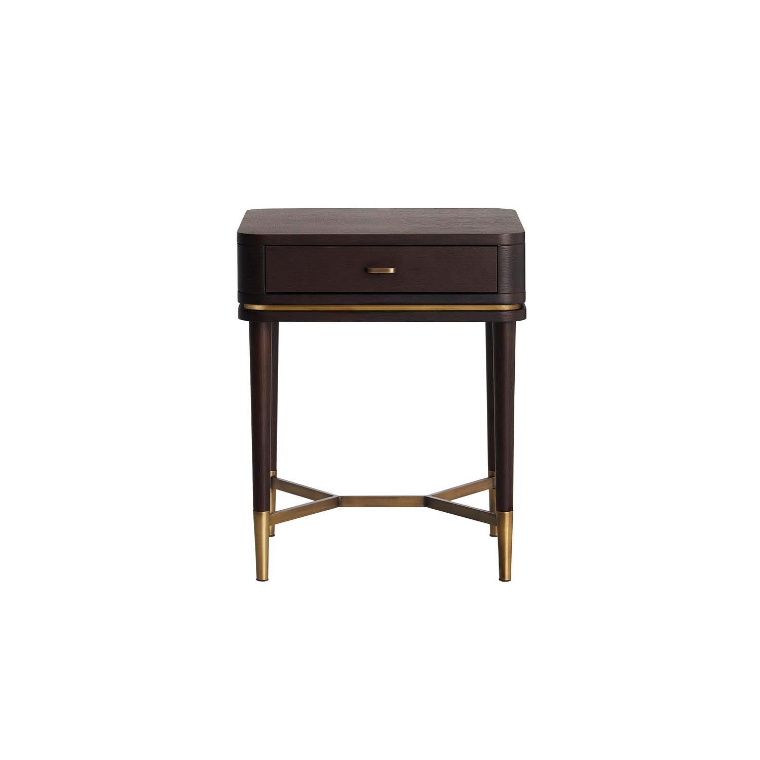 Lacquered CRIS Nightstand in Cream and Antique Brass Feet and Handle For Sale