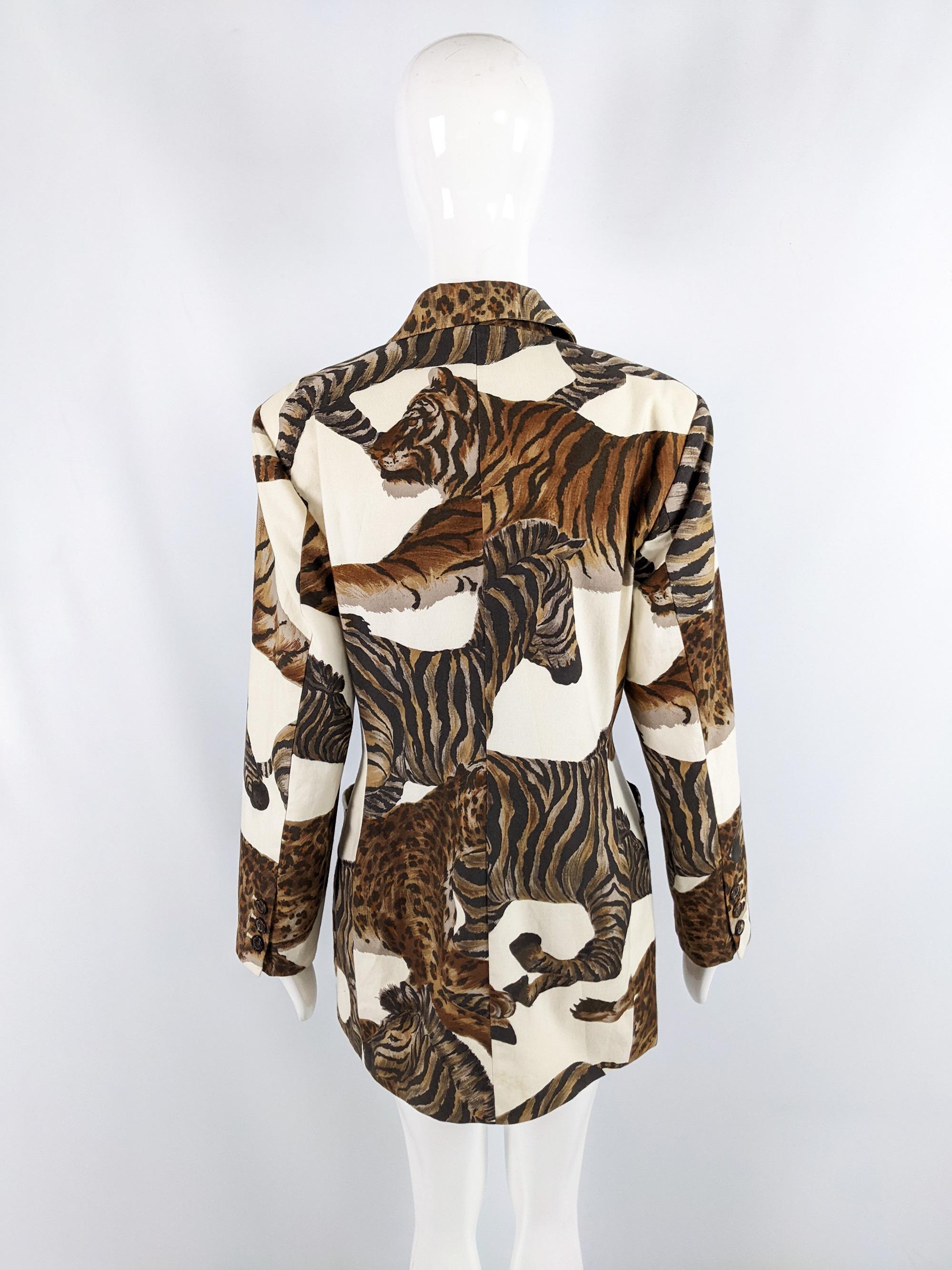 CRISCA by ESCADA Blazer Jacket Women Animal Print Shoulder Pads Tiger Zebra Pattern EU 40 Uk 12 Us 8