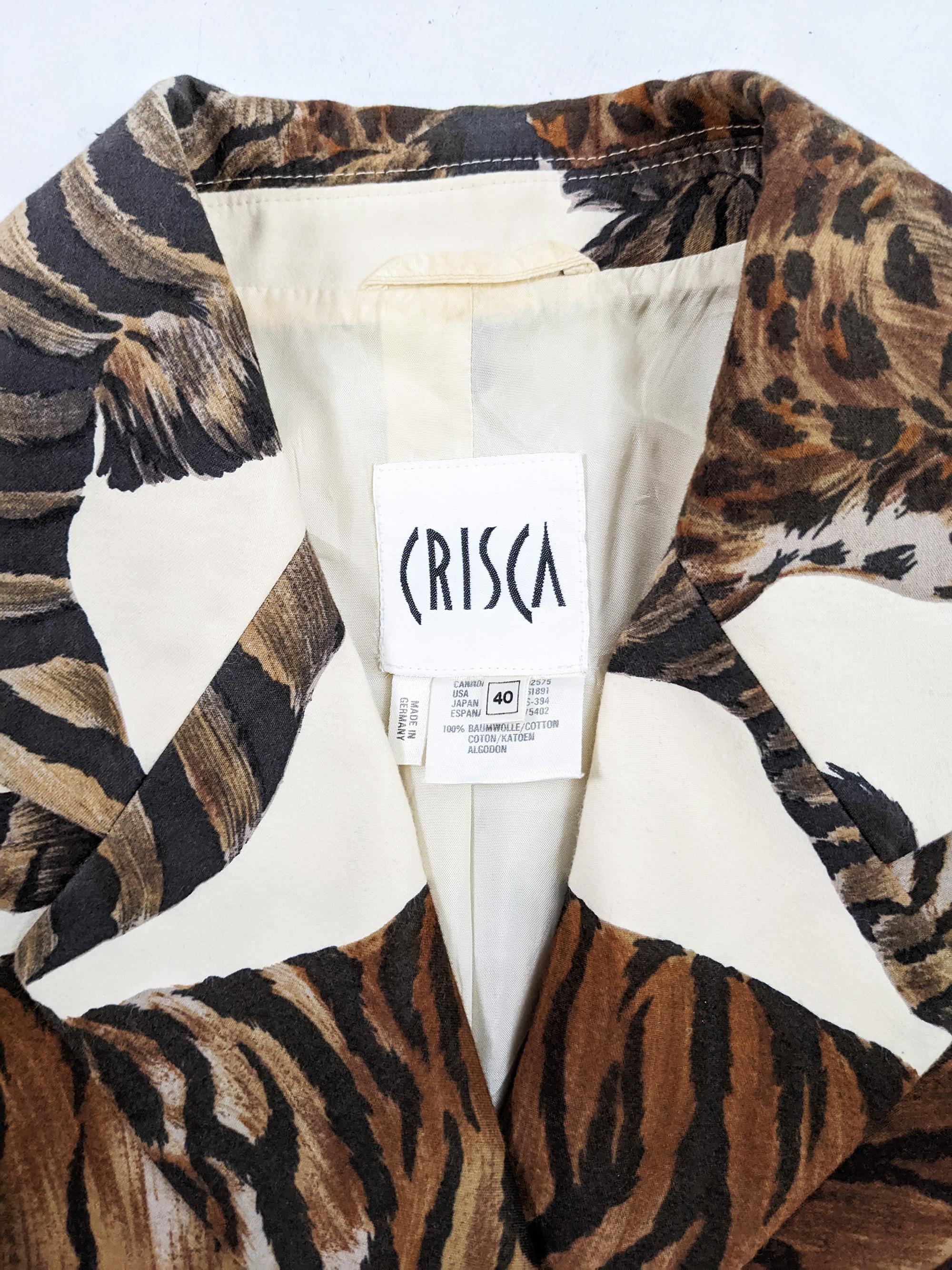 Women's Crisca by Escada Vintage White Animal Print Shoulder Pads Womens Blazer Jacket For Sale