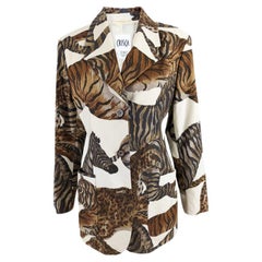 Crisca by Escada Vintage White Animal Print Shoulder Pads Womens Blazer Jacket