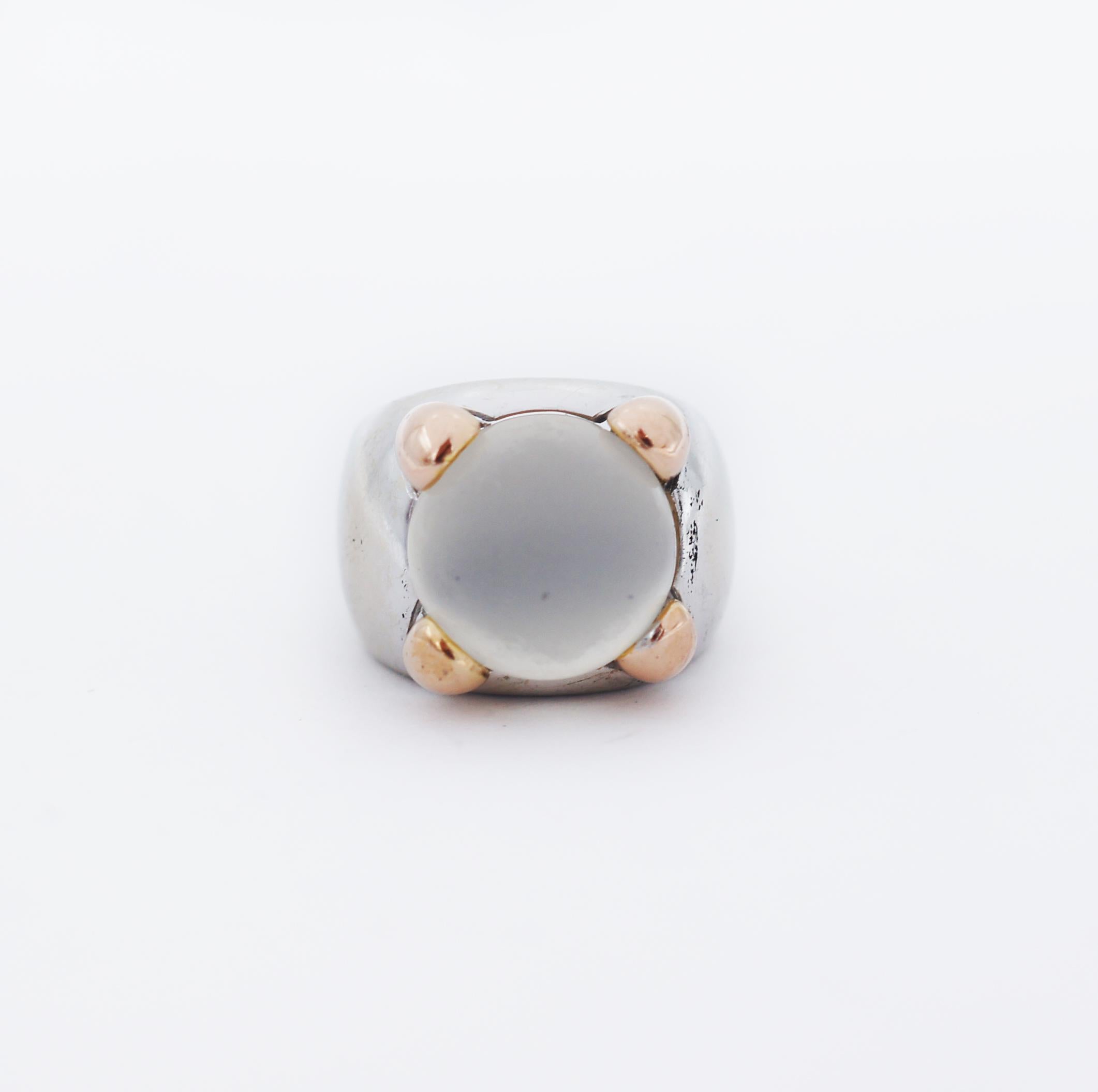 Half Moon Cut CRISO 18K Gold Moonstone Ring For Sale