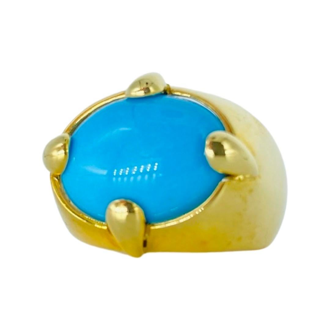 Taille ovale Grande bague à dôme en or 18 carats avec turquoise Criso en vente