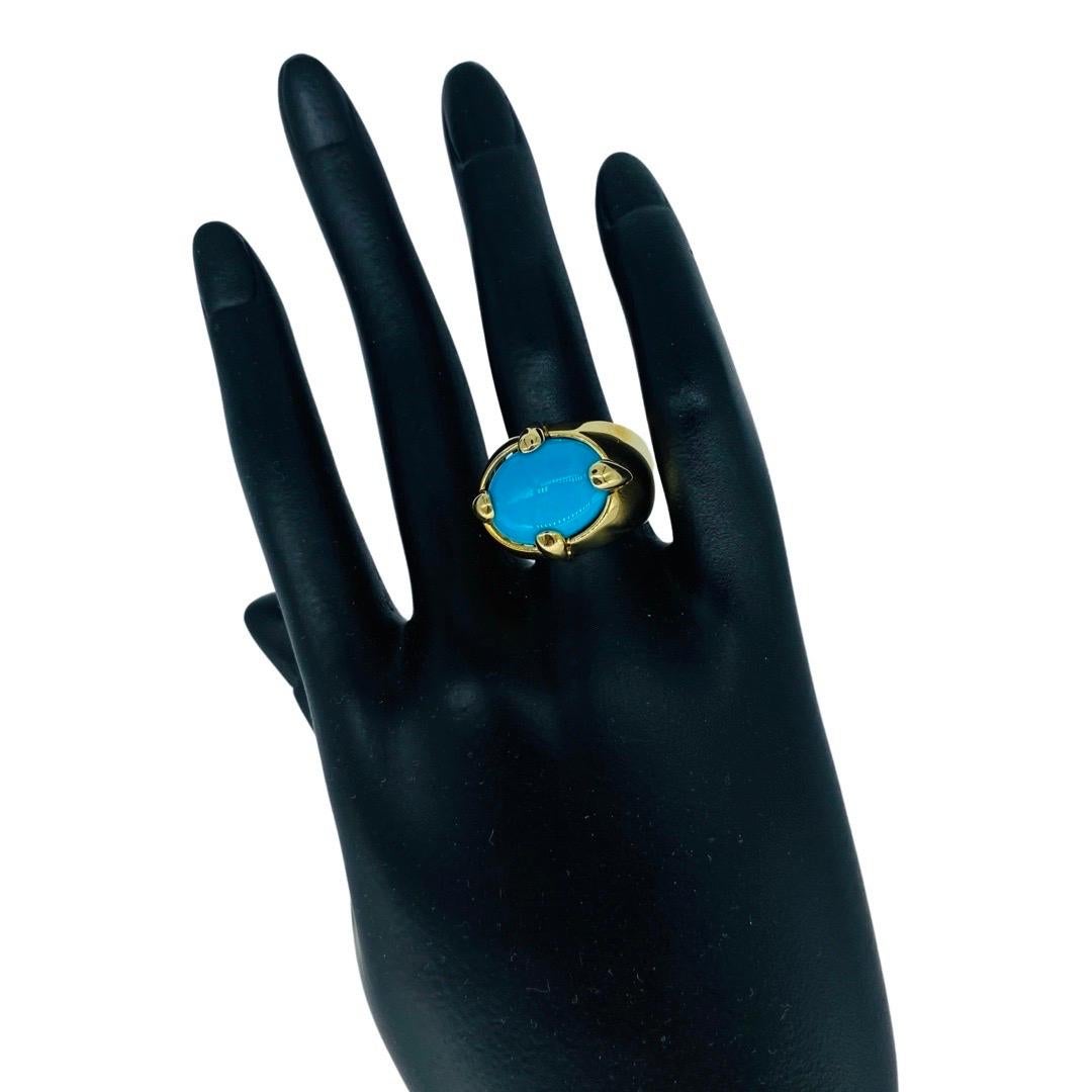 Oval Cut Criso Large Turquoise Dome Ring 18k Gold For Sale