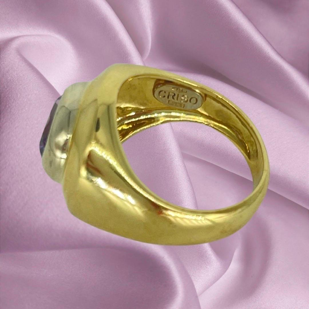 Criso Oval Amethyst Zweifarbiger Gold-Ohrring, Ring und Anhänger 18k Gold (Ovalschliff) im Angebot