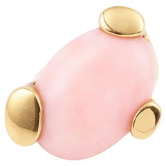 Criso Pink Opal Cabochon 18 Carats Yellow Gold Ring