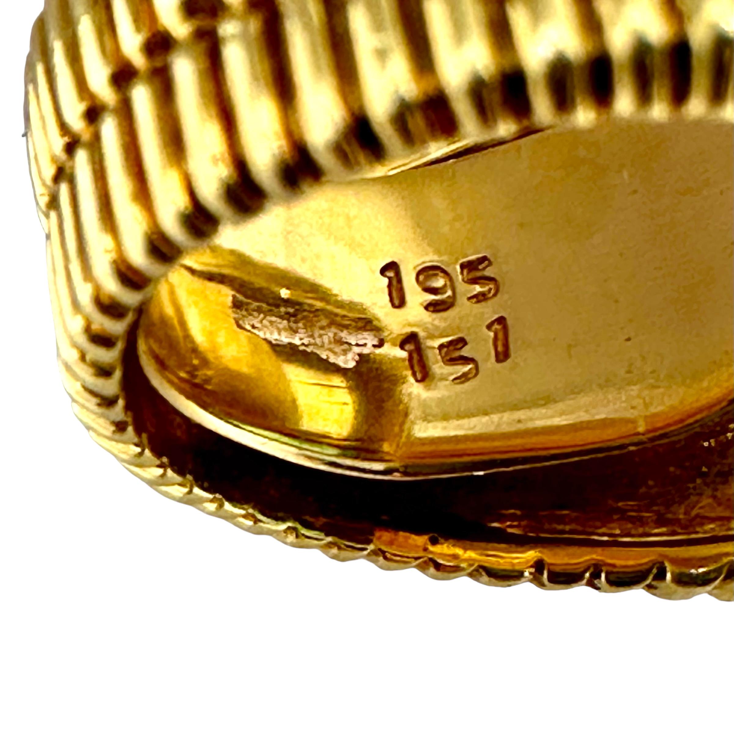Crisp 18K Yellow Gold Fluted and Stacked Green & Golden Tourmaline Ring For Sale 2