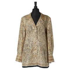 Vintage Crisp silk leopard printed chemise with gold metal flower button Leonard Fashion