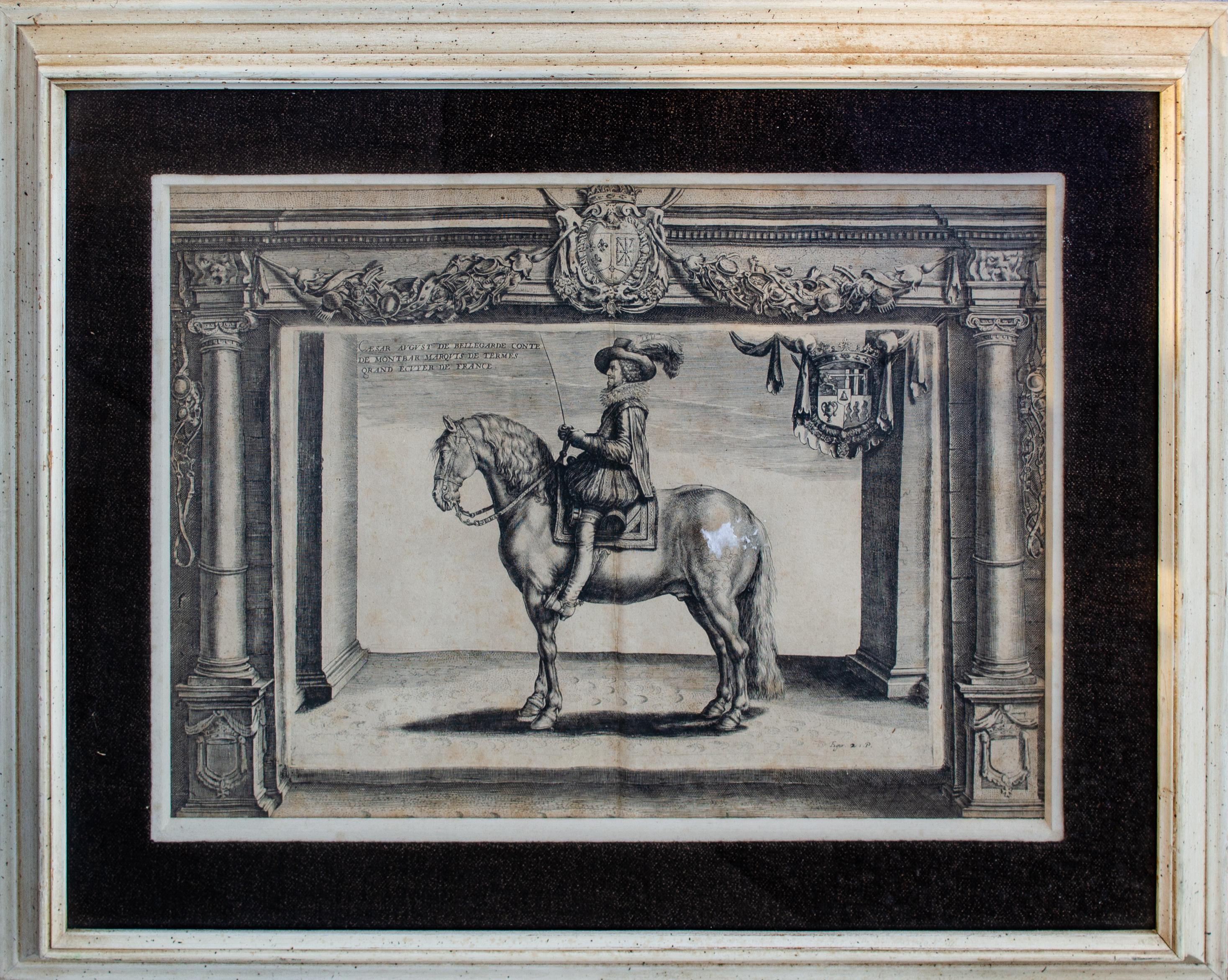 Le comte de Montbar, célèbre cavalier français, gravure de Crispin de Passe - Print de Crispin de Passe II