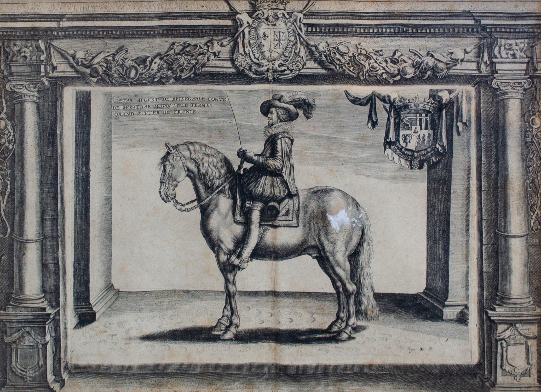 Crispin de Passe II Portrait Print – The Earl of Montbar, berühmter französischer Reiter, Crispin de Passe-Stickerei