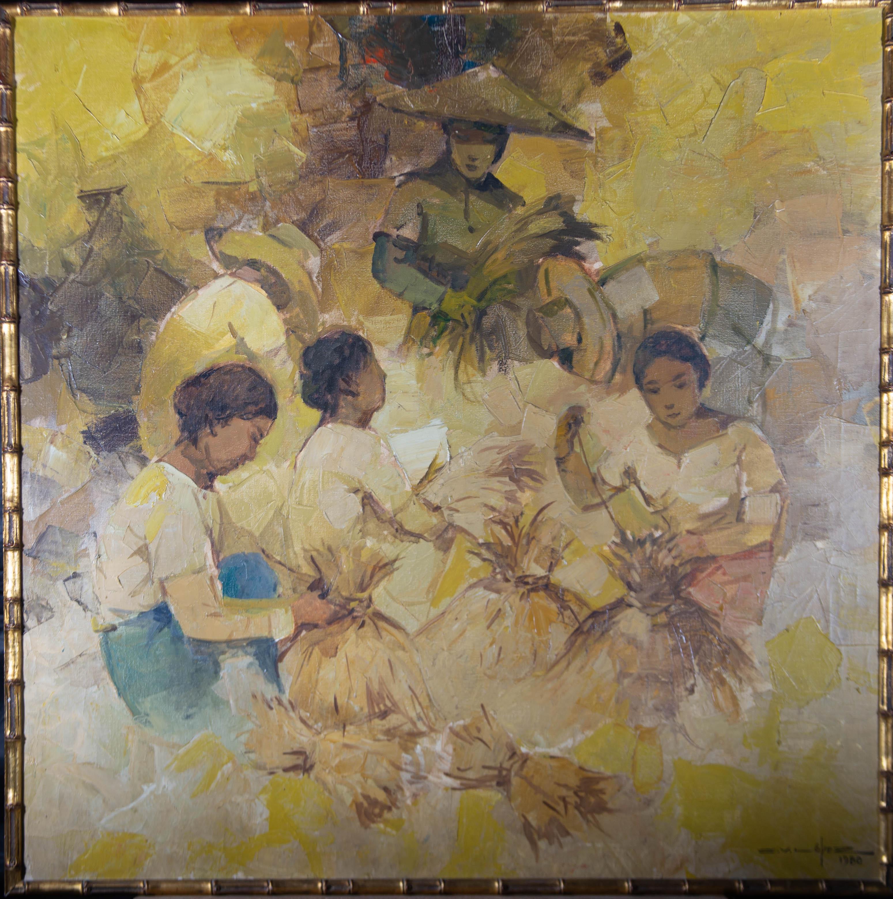 Crispin Villafuerte Lopez (1903-1985) - 1980 Huile, gerbes de reliure 1