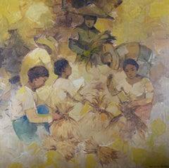 Crispin Villafuerte Lopez (1903-1985) - 1980 Huile, gerbes de reliure