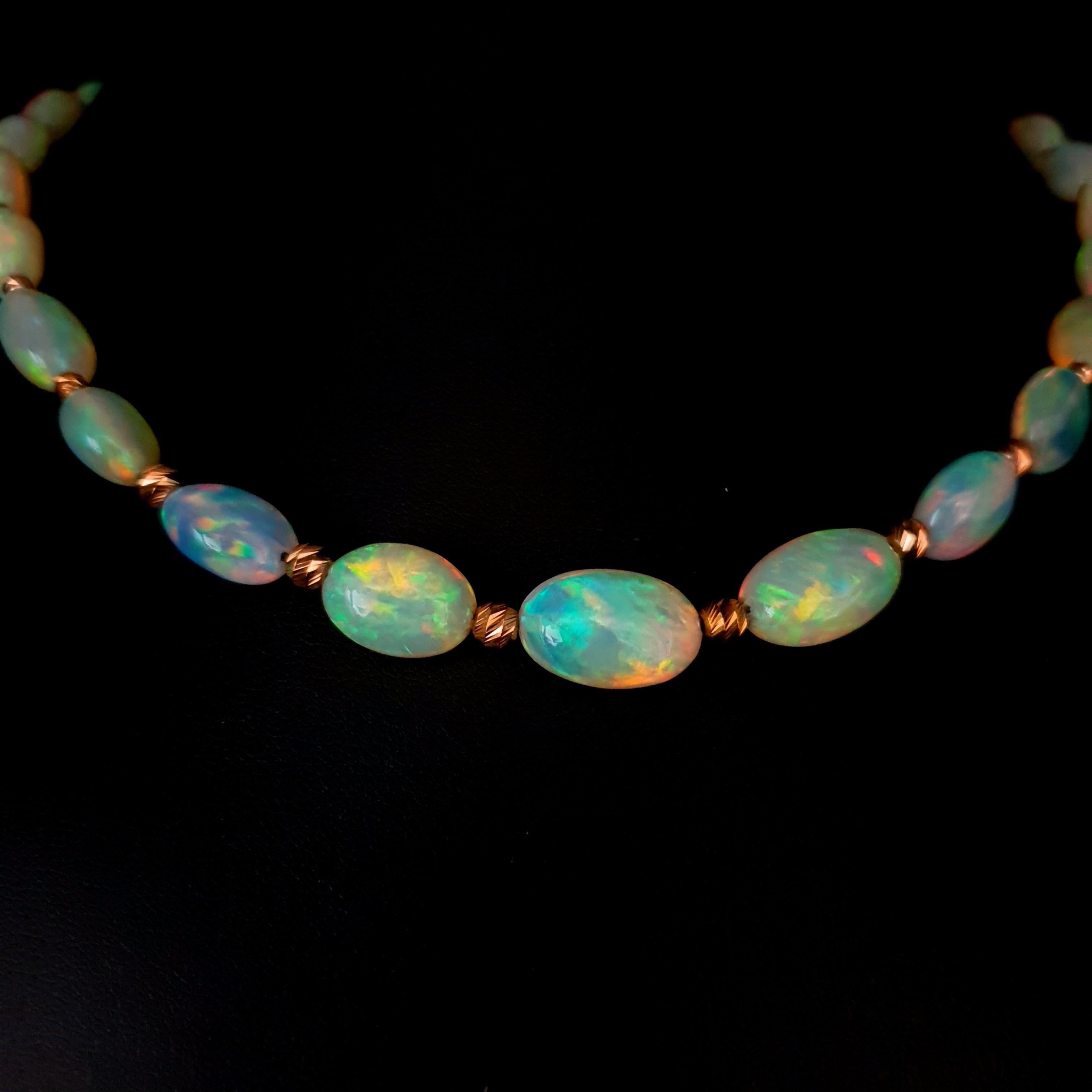 Arts and Crafts Crispy Sparkling Opal Baroque Necklace with 18 Carat Rose Gold